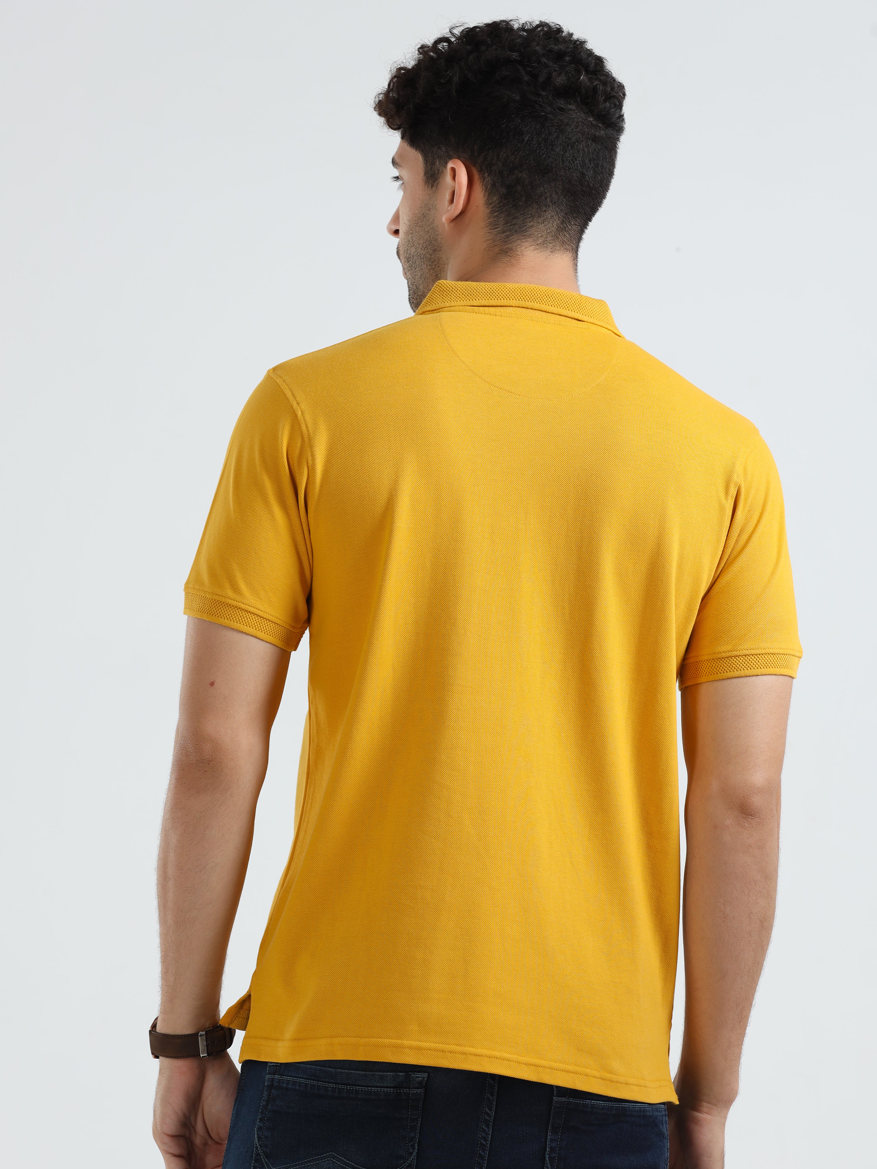 MEN'S YELLOW SOLID SLIM FIT POLO T-SHIRT