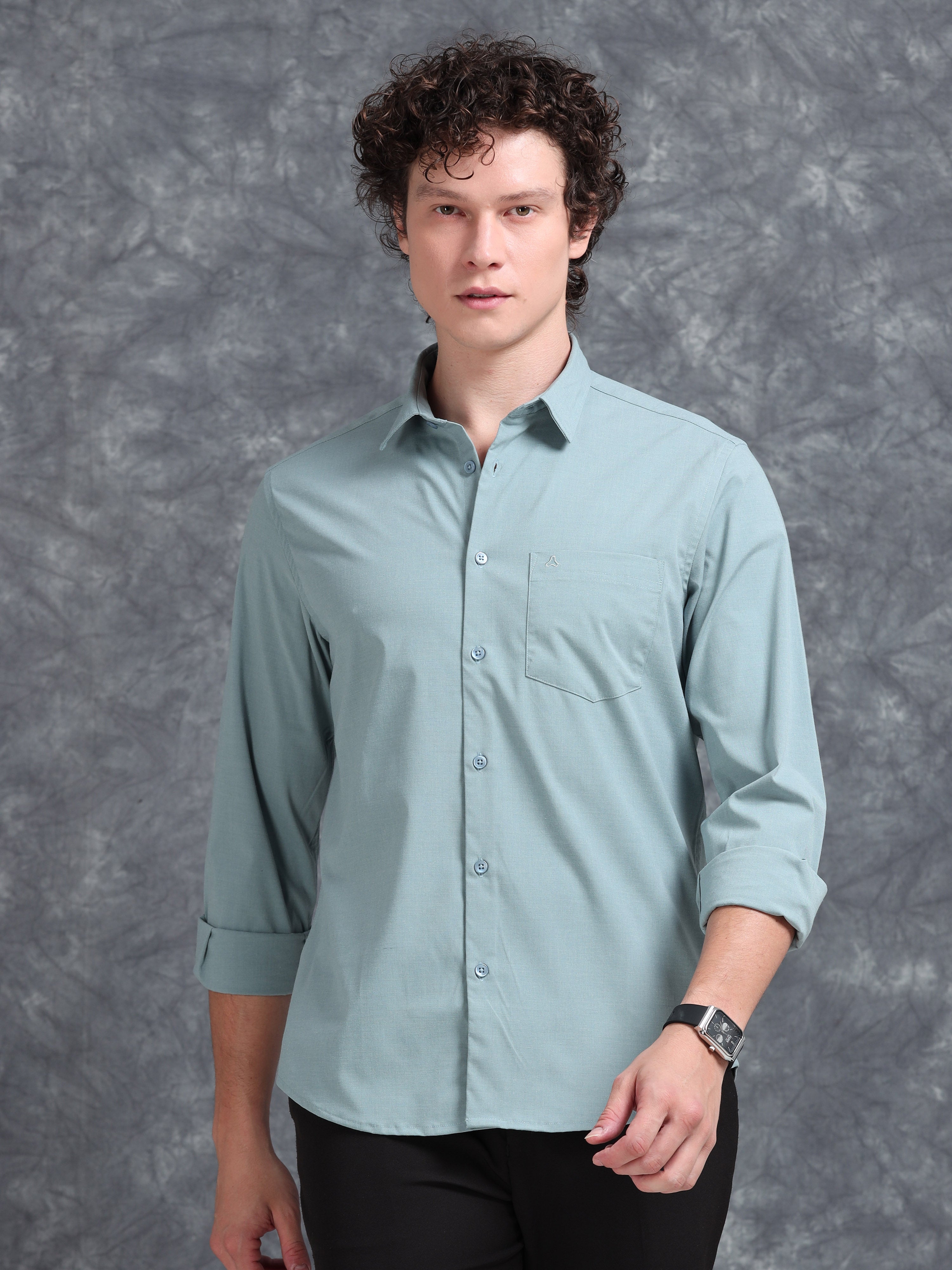 MEN'S LT.GREEN SOLID SLIM FIT SHIRT