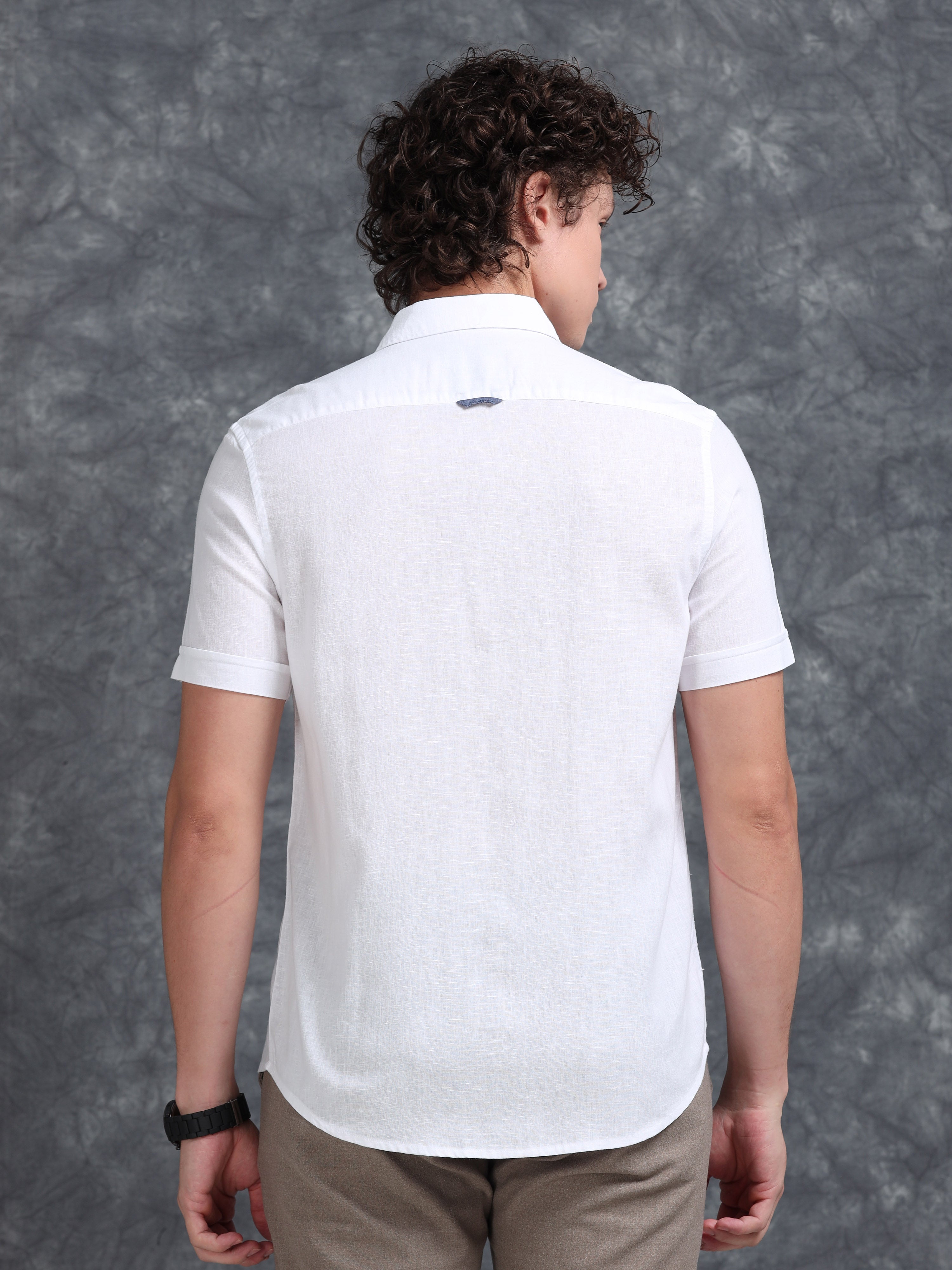 MEN'S WHITE SOLID SLIM FIT LINEN SHIRT