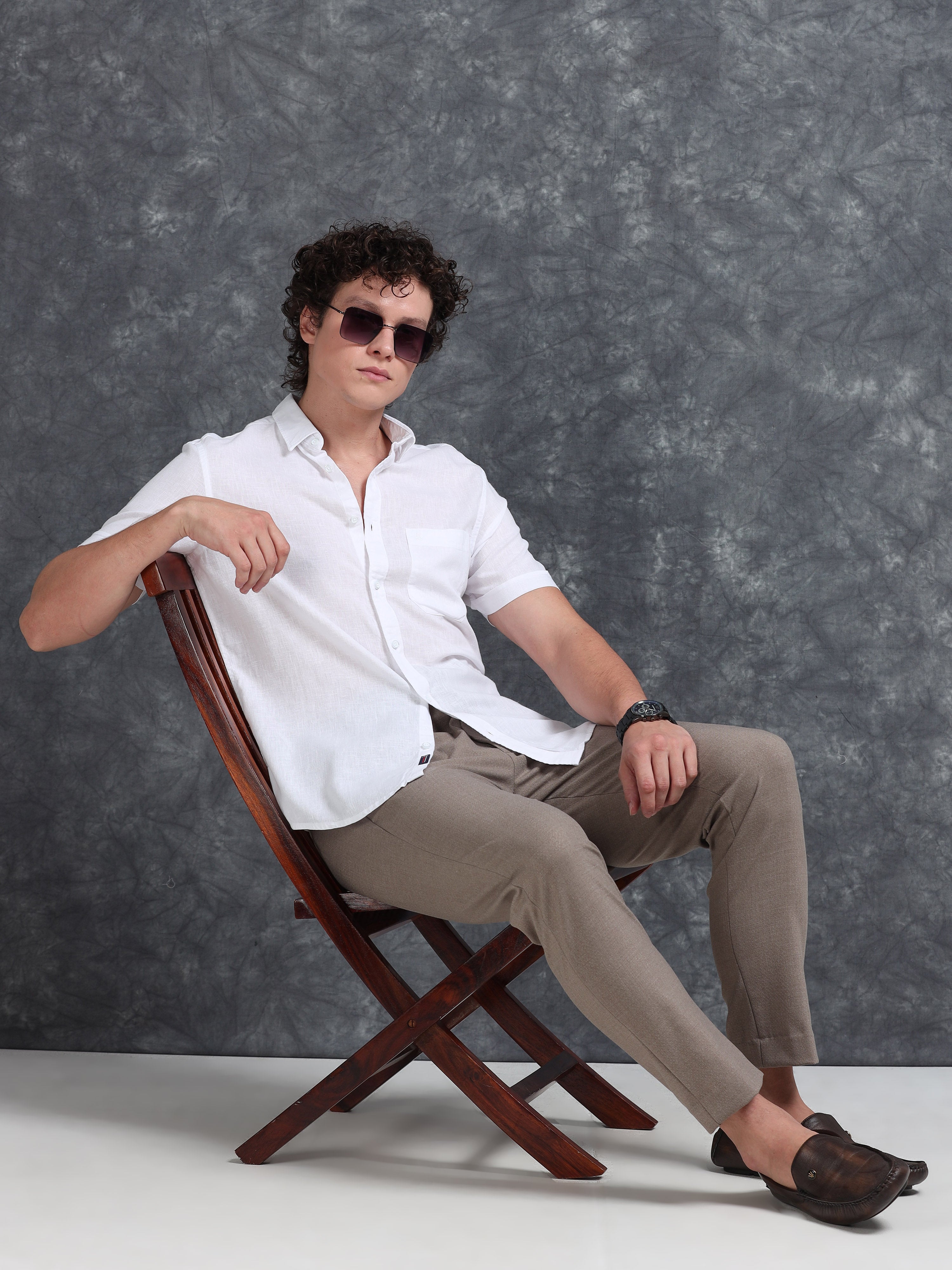 MEN'S WHITE SOLID SLIM FIT LINEN SHIRT