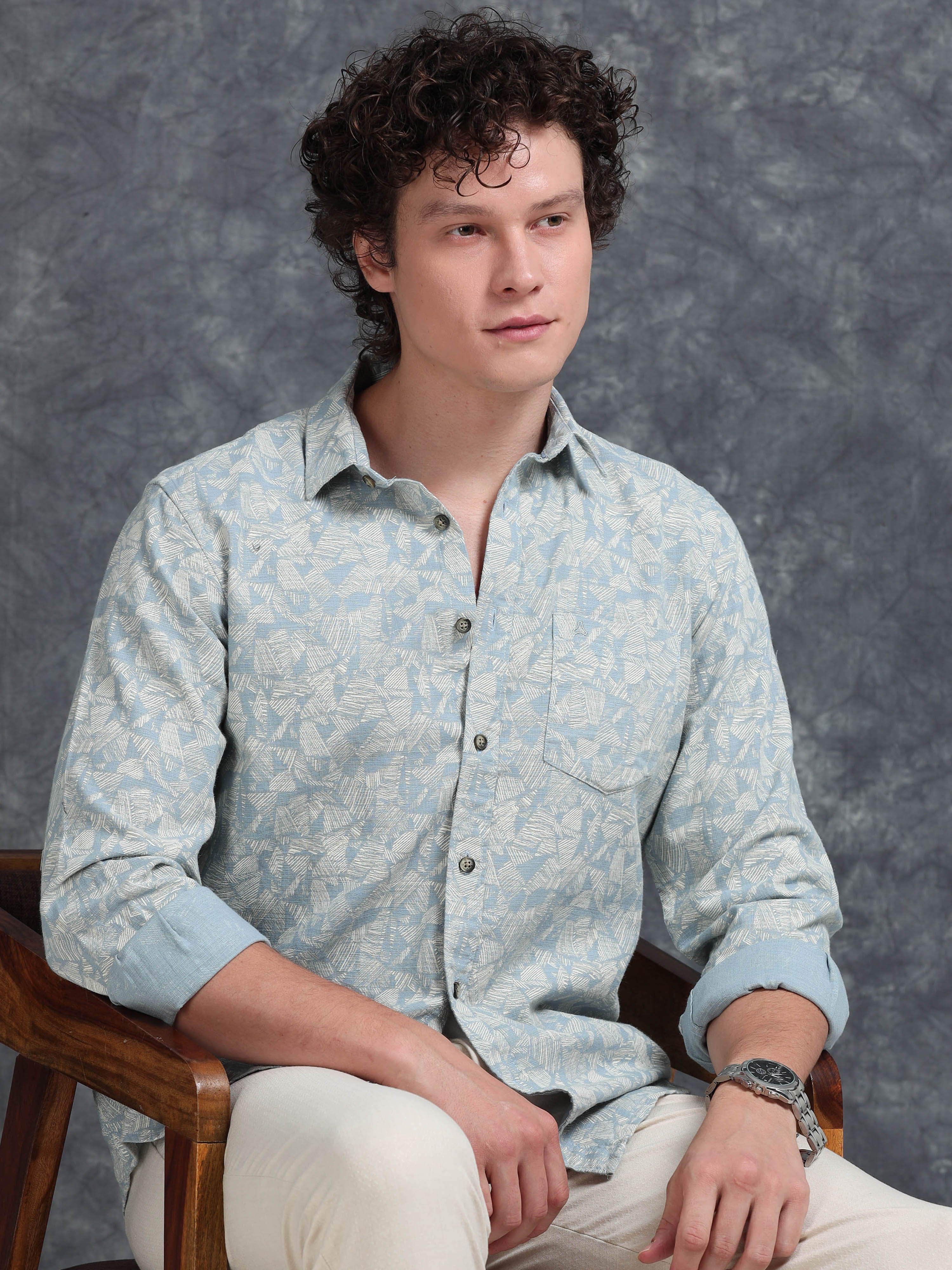 MEN'S BLUE PRINT SLIM FIT SHIRT