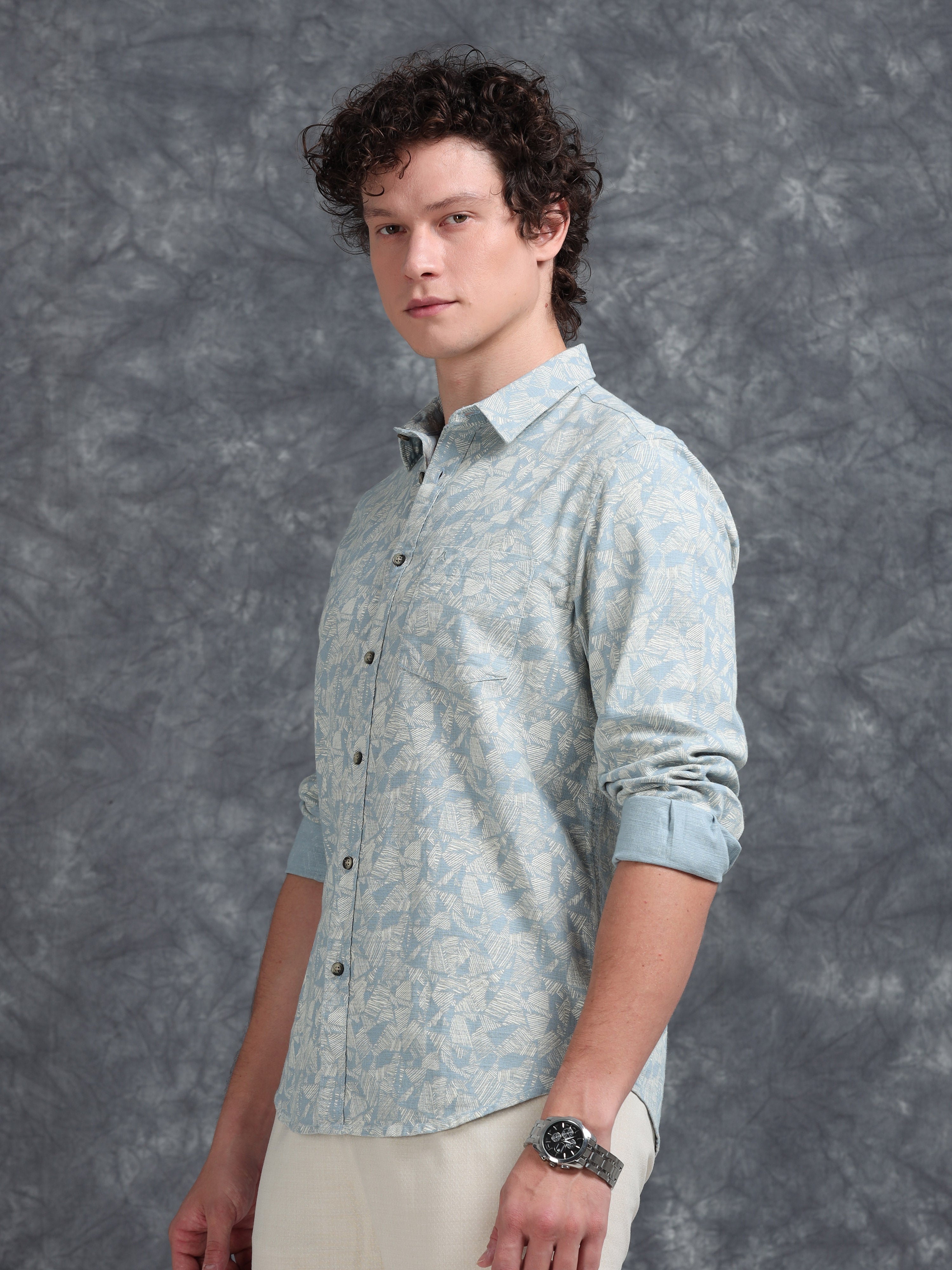 MEN'S BLUE PRINT SLIM FIT SHIRT