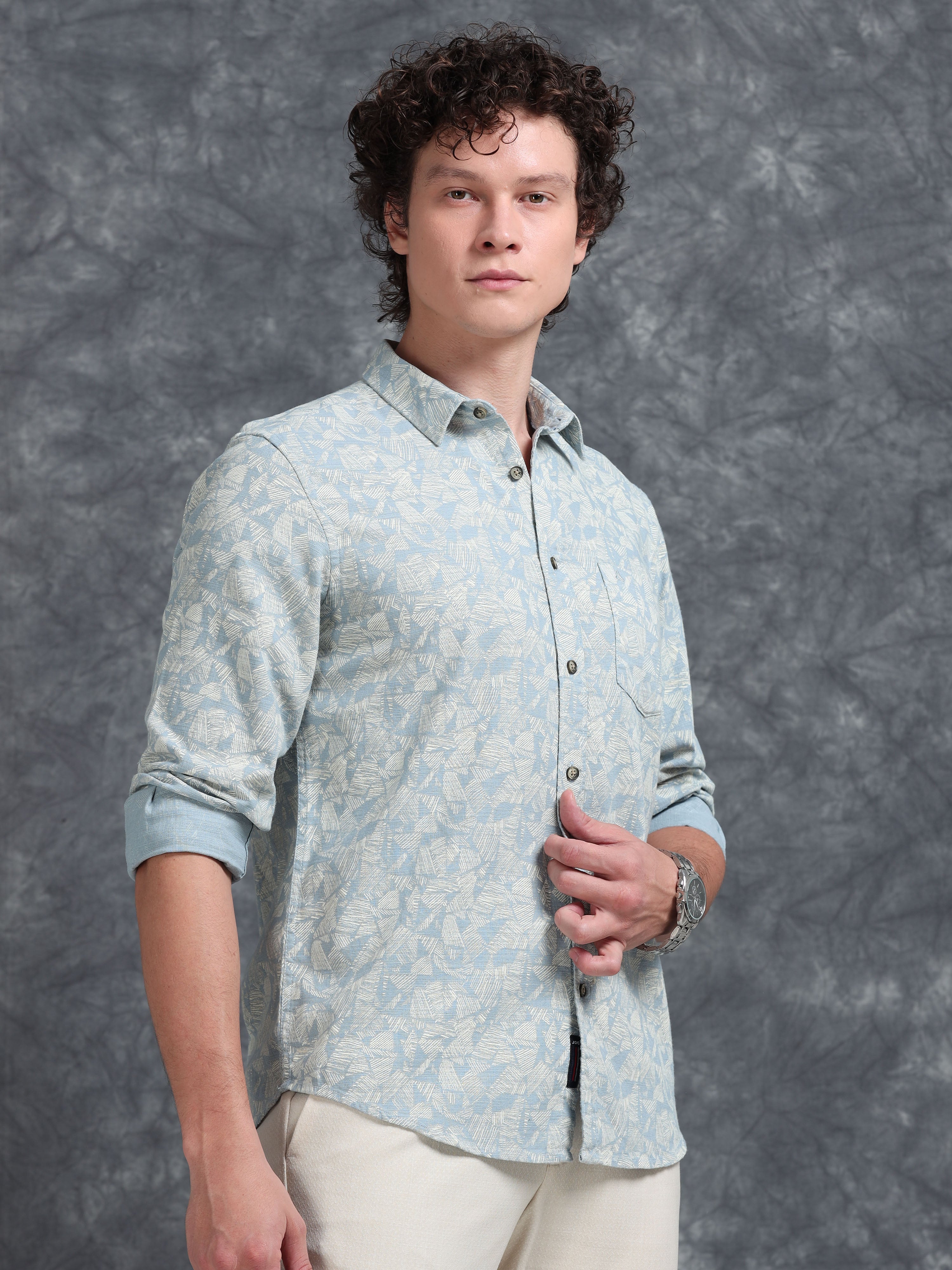 MEN'S BLUE PRINT SLIM FIT SHIRT