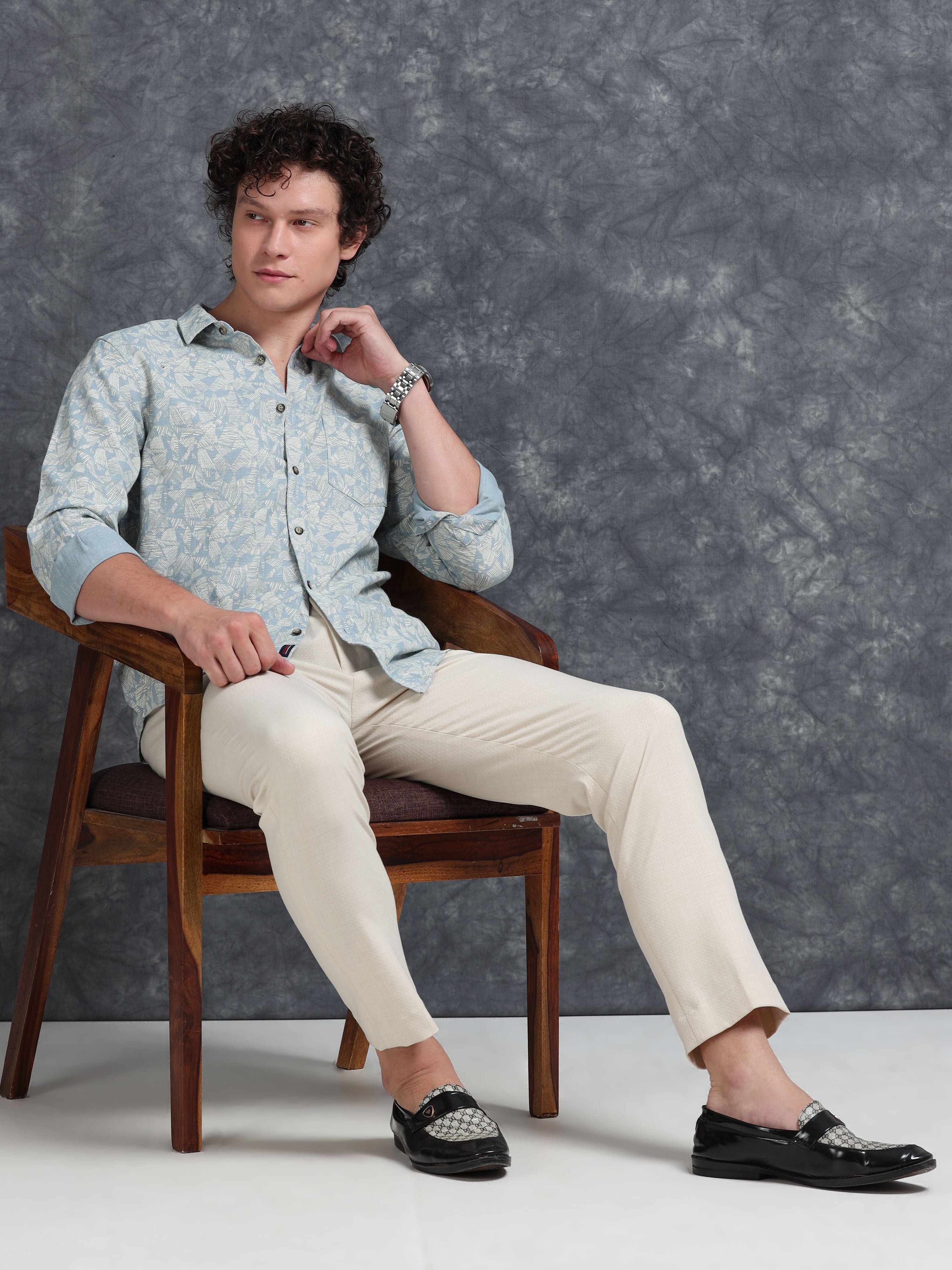 MEN'S BLUE PRINT SLIM FIT SHIRT