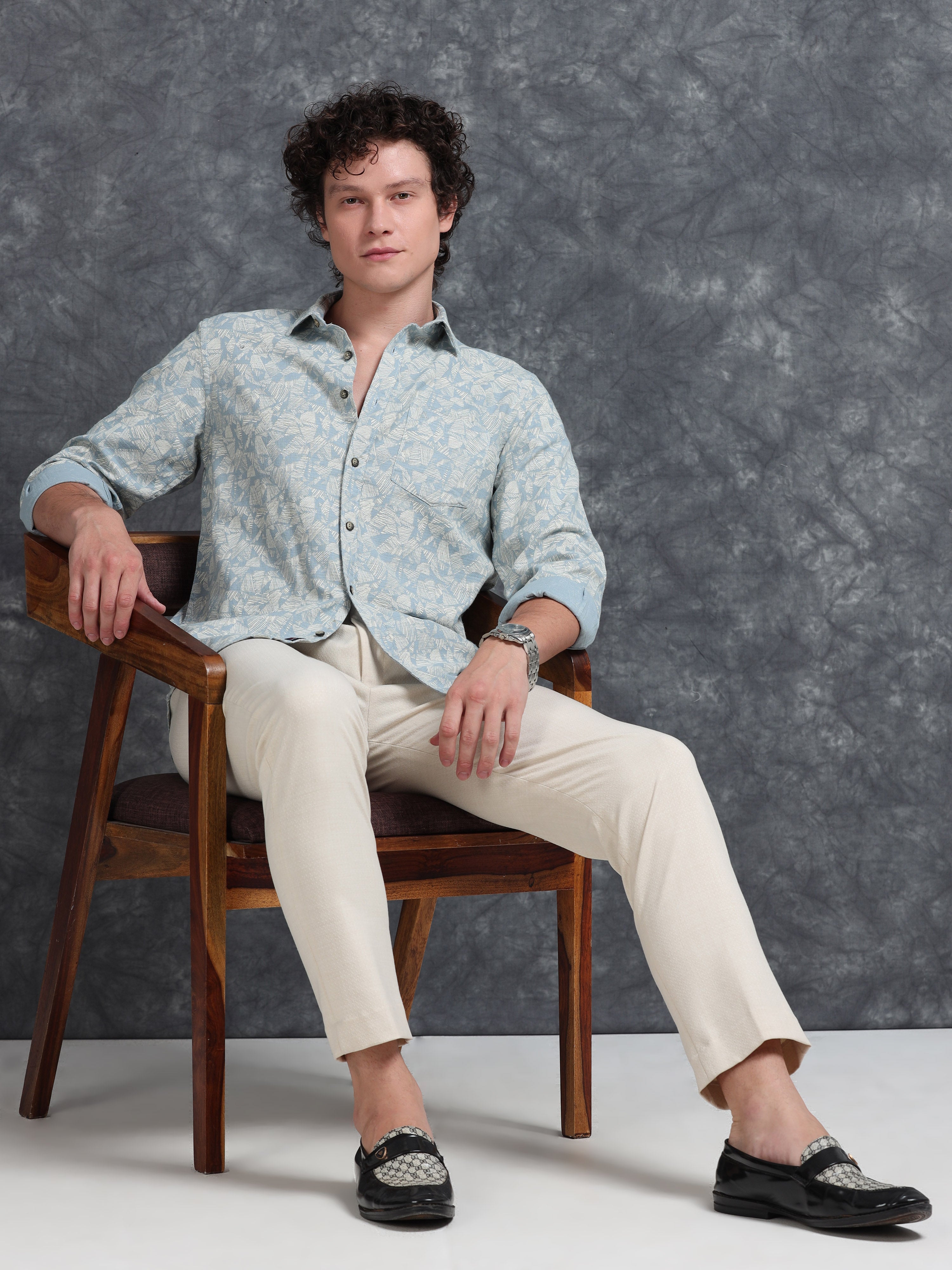 MEN'S BLUE PRINT SLIM FIT SHIRT