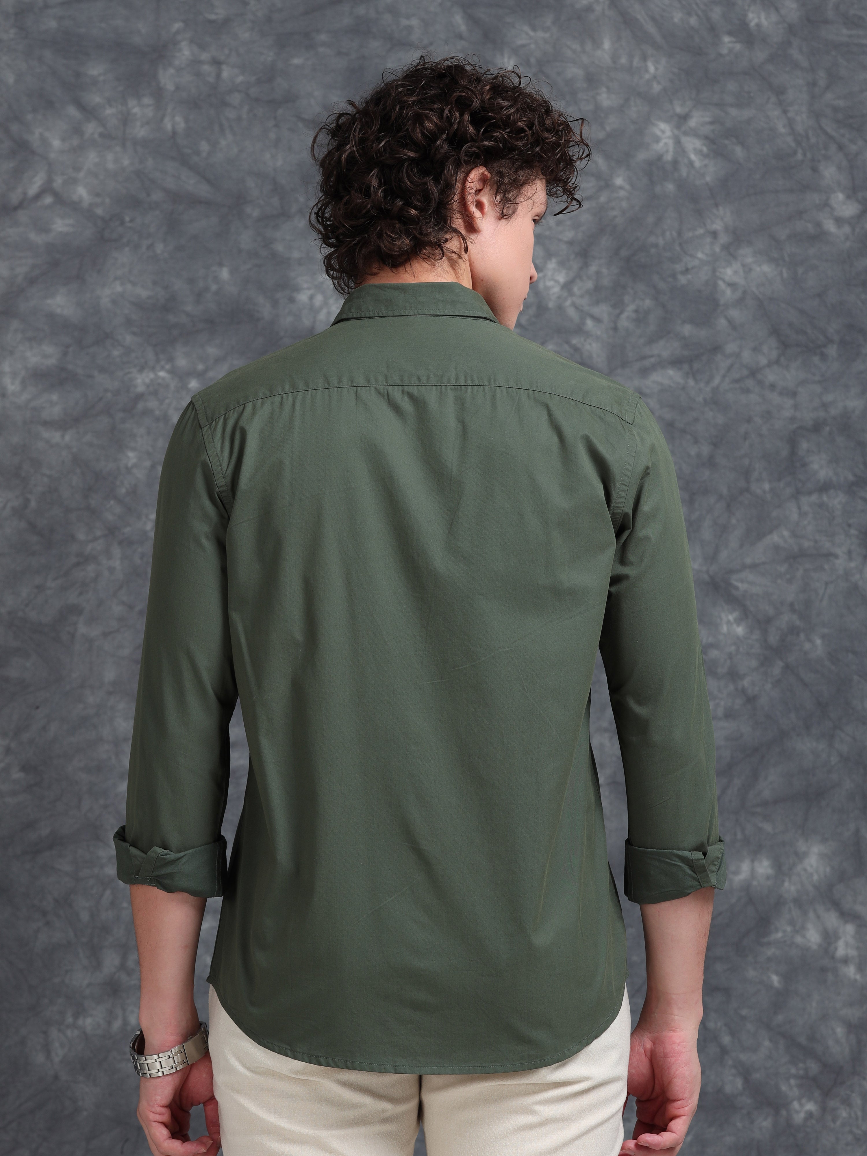 MEN'S GREEN SOLID SLIM FIT SHIRT