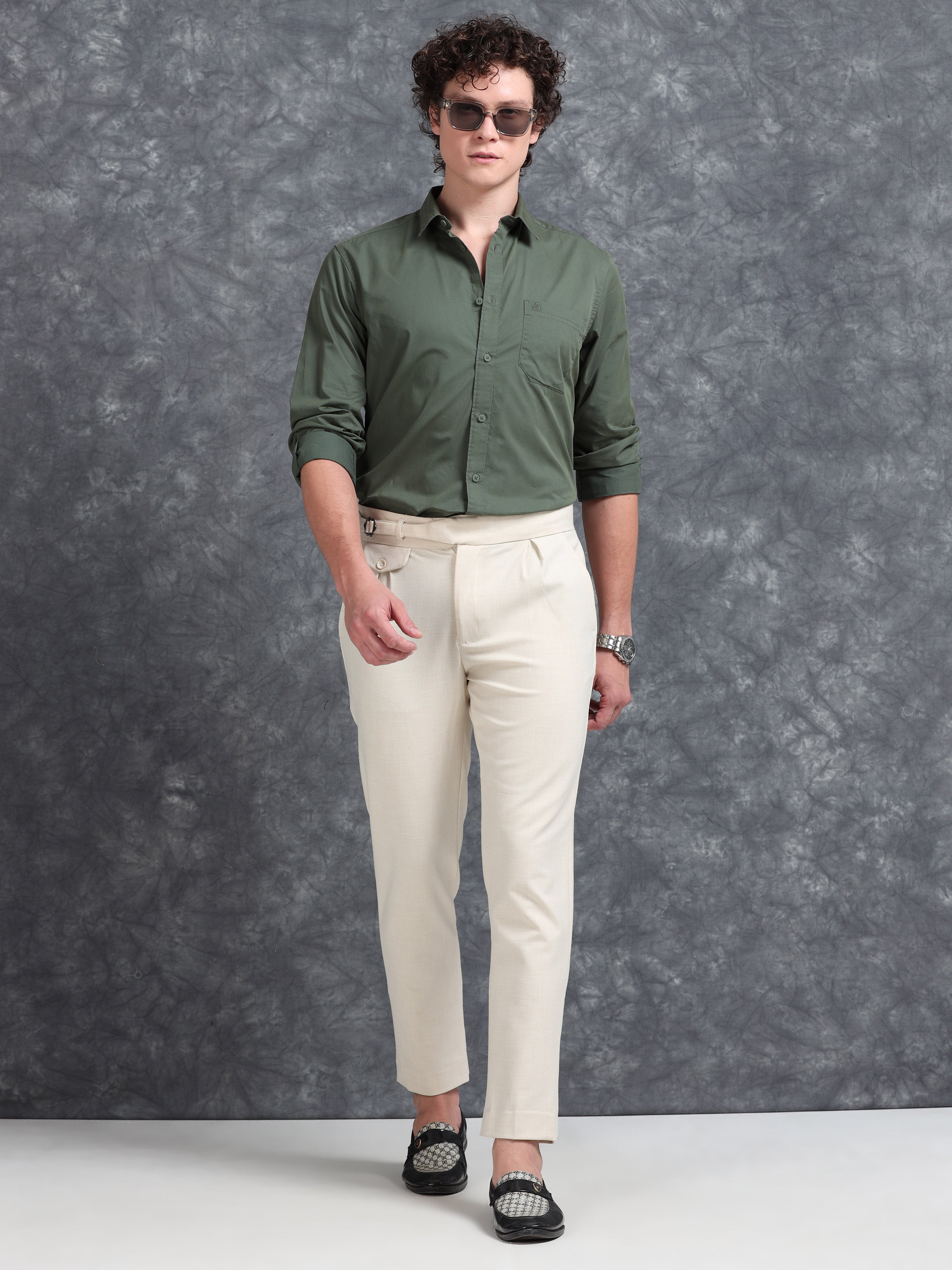 MEN'S GREEN SOLID SLIM FIT SHIRT
