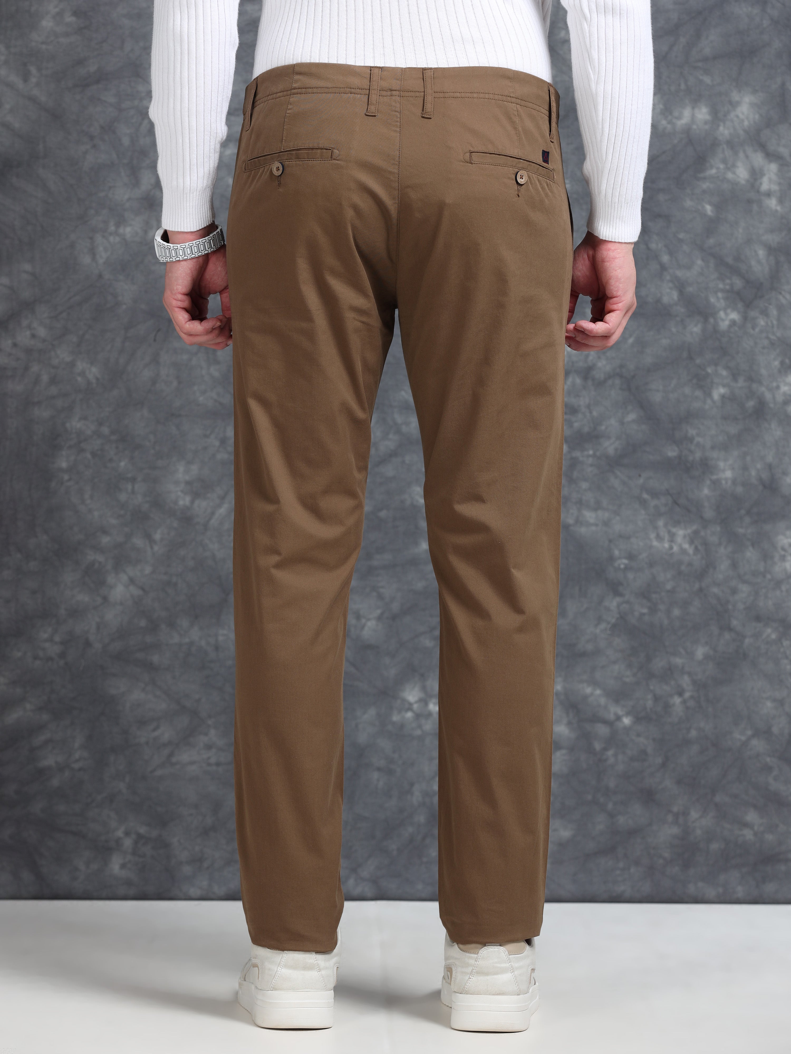 MEN'S DK.KHAKI SOLID SLIM FIT TROUSER