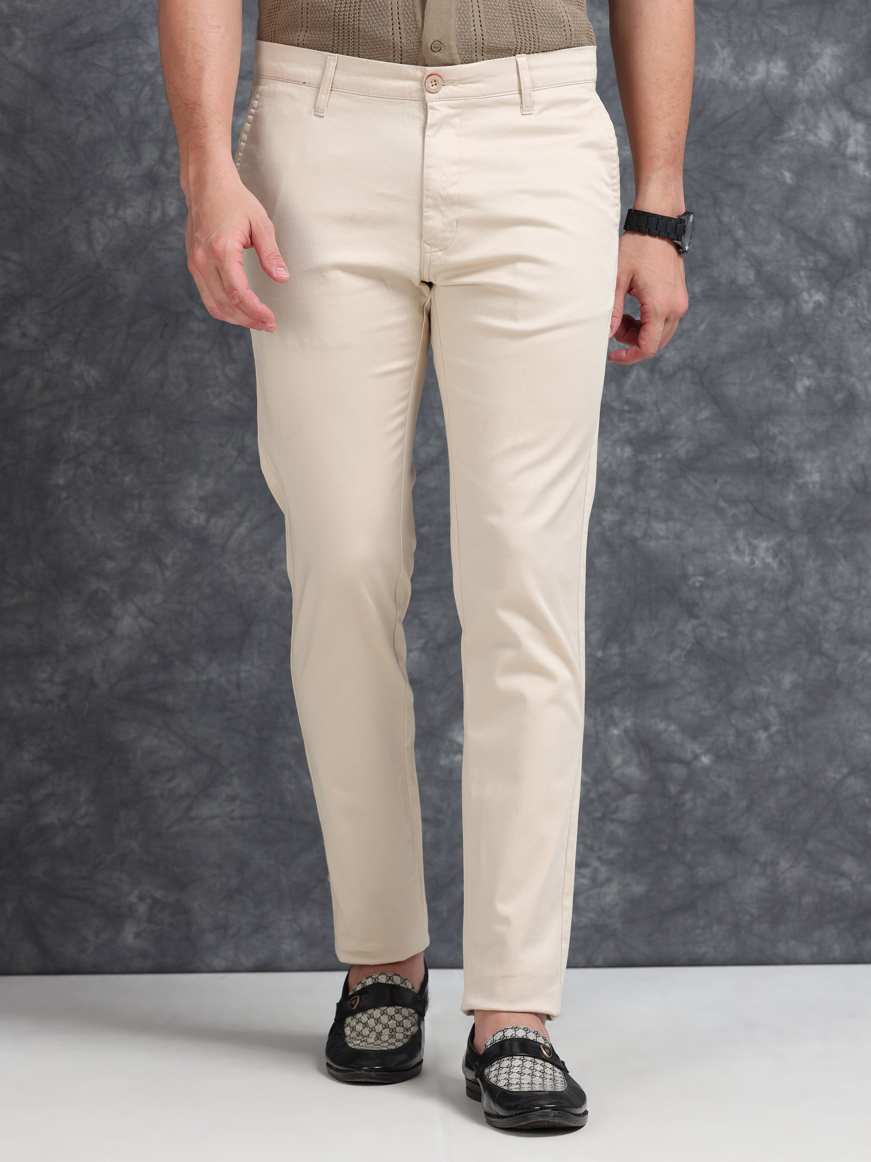 MEN'S B.FAWN SOLID SLIM FIT TROUSER