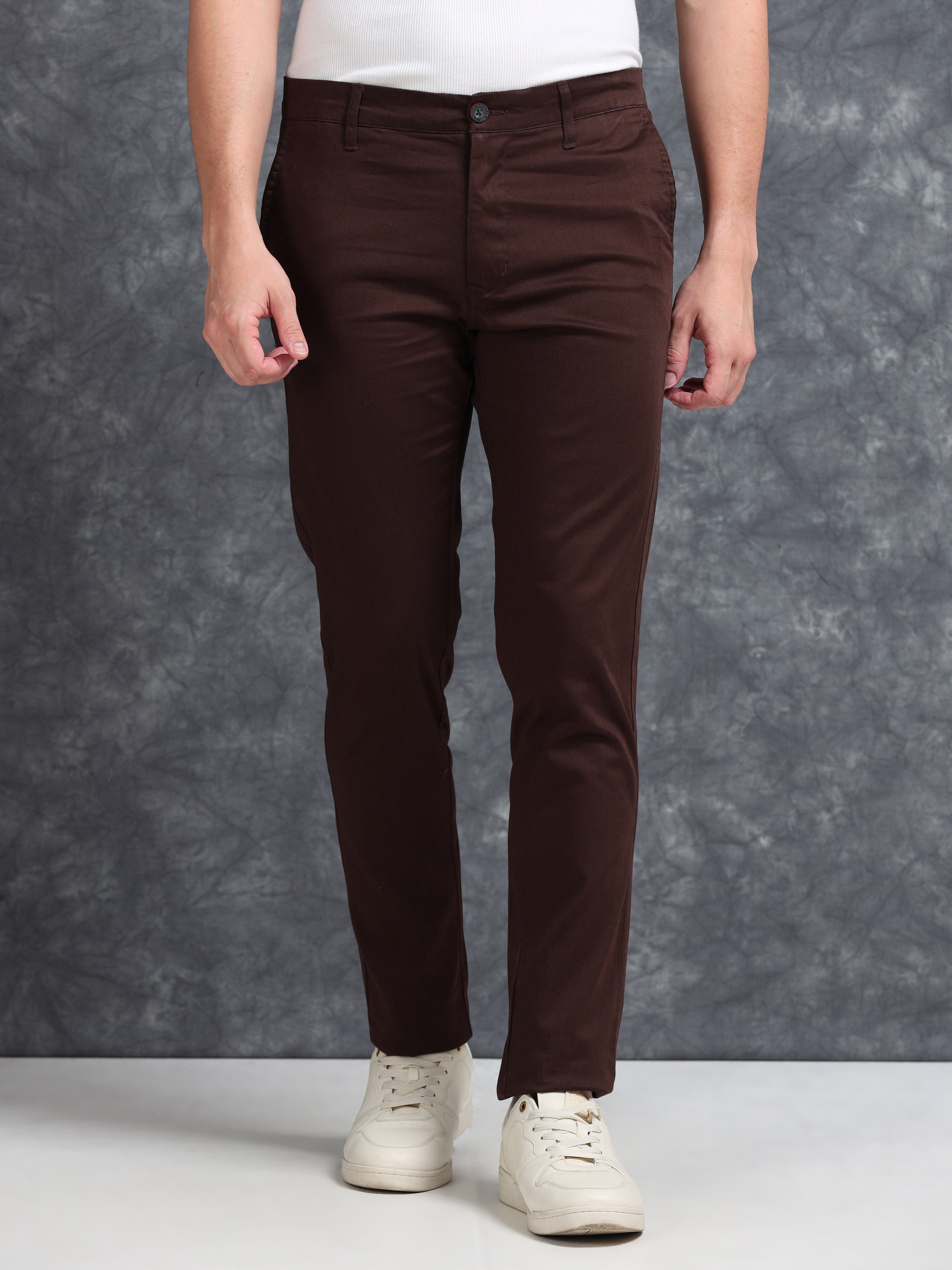 MEN'S COFFEE SOLID SLIM FIT TROUSER