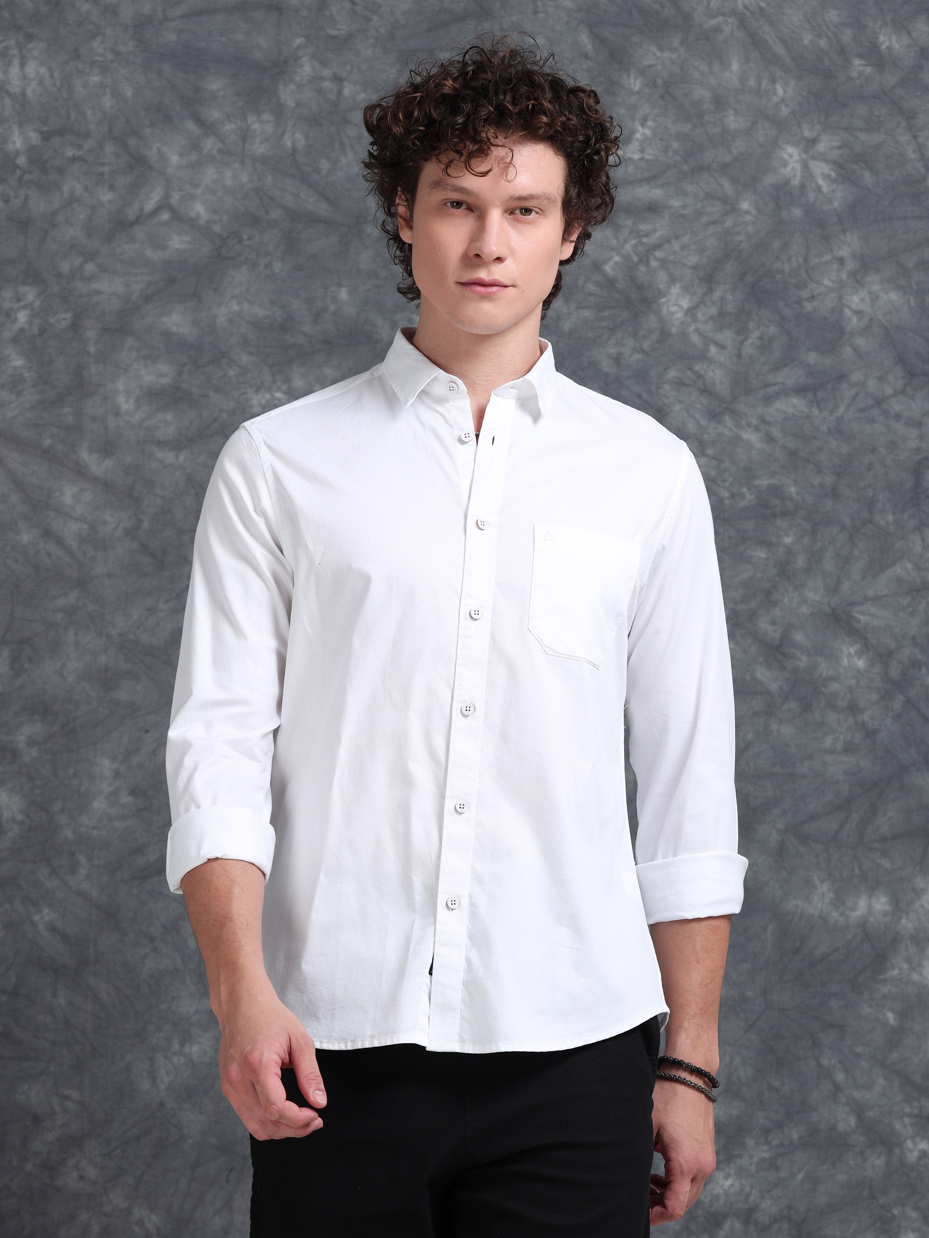 MEN'S WHITE SOLID SLIM FIT SHIRT