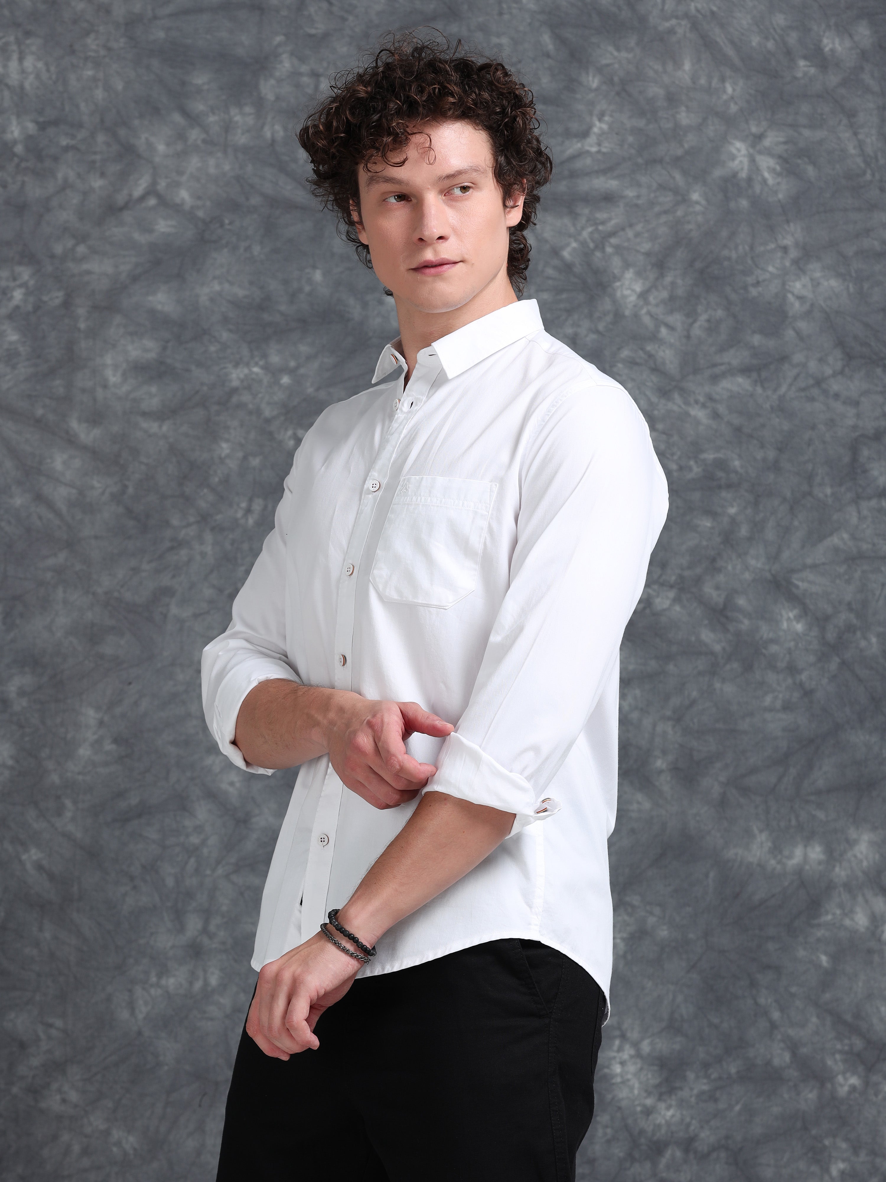 MEN'S WHITE SOLID SLIM FIT SHIRT