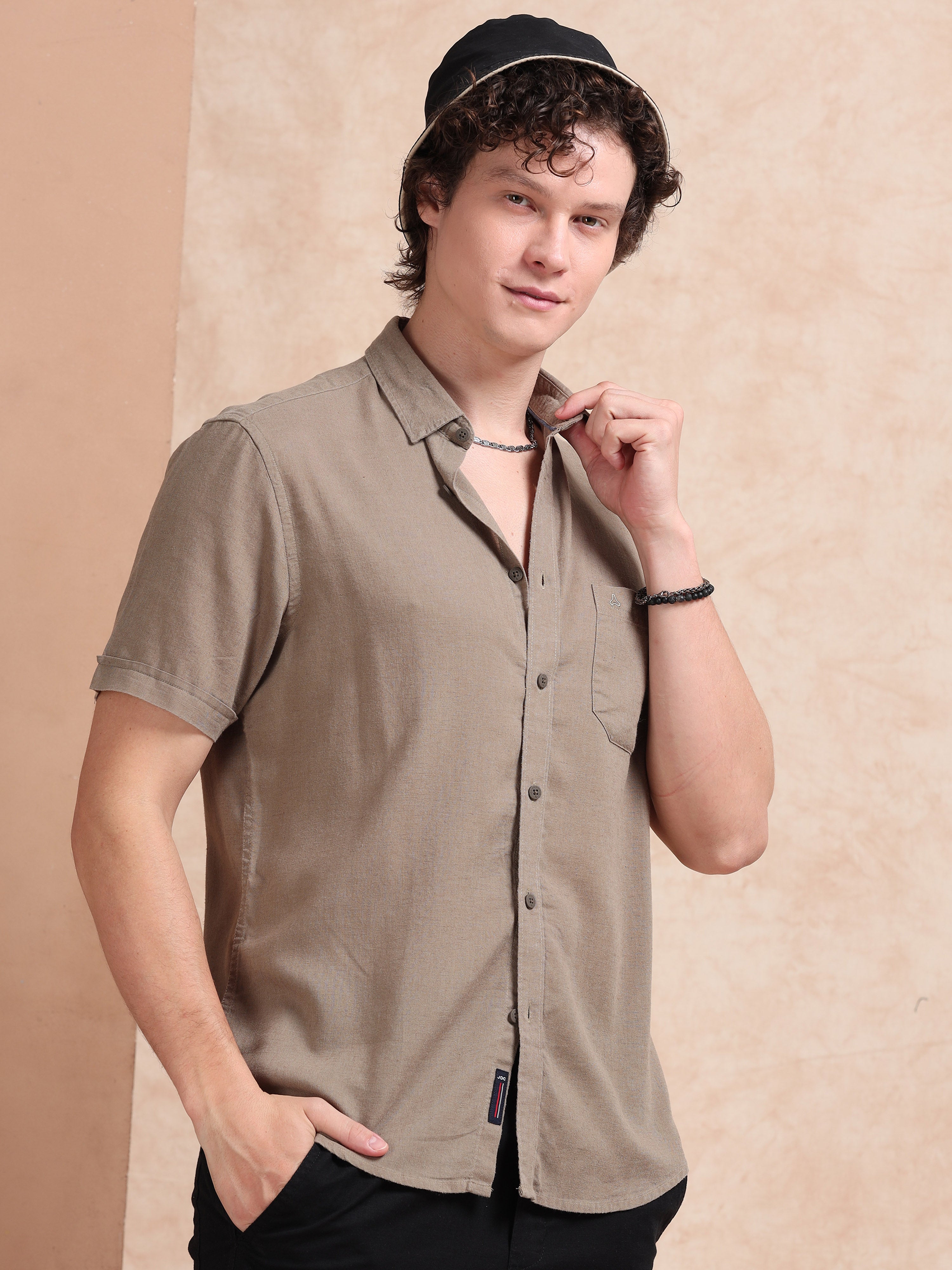 MEN'S MUDDY  SOLID SLIM FIT LINEN SHIRT
