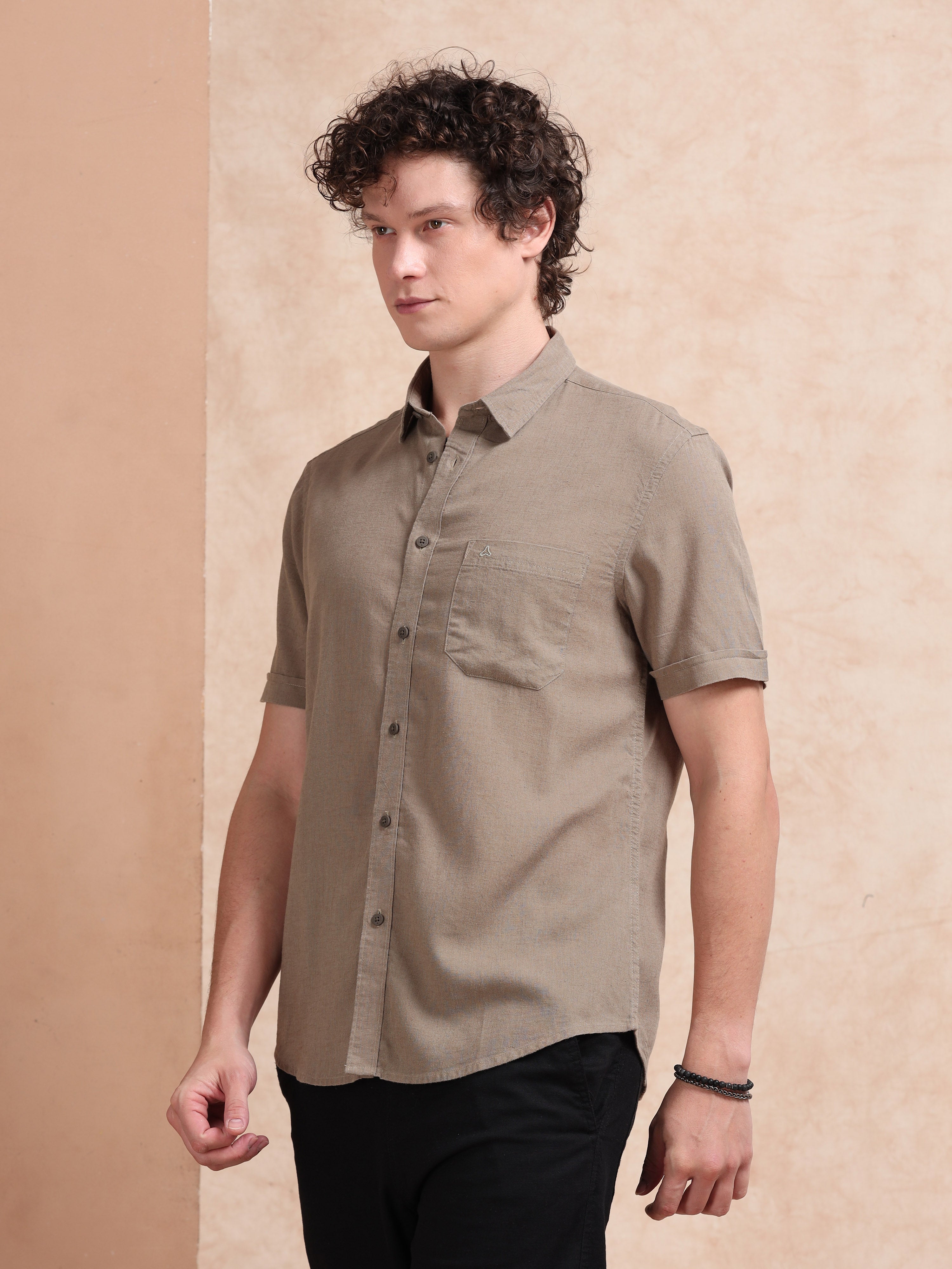 MEN'S MUDDY  SOLID SLIM FIT LINEN SHIRT