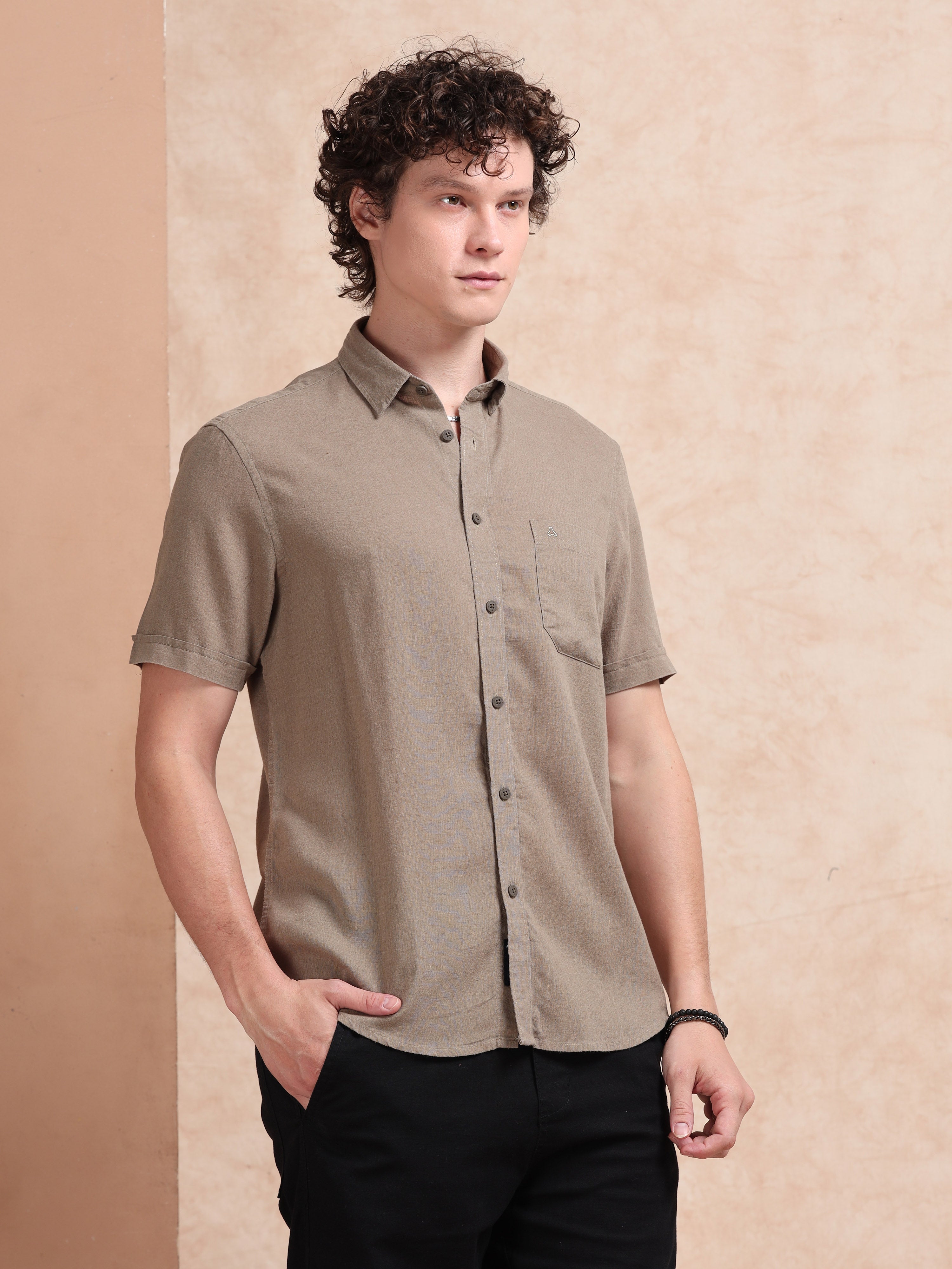 MEN'S MUDDY  SOLID SLIM FIT LINEN SHIRT