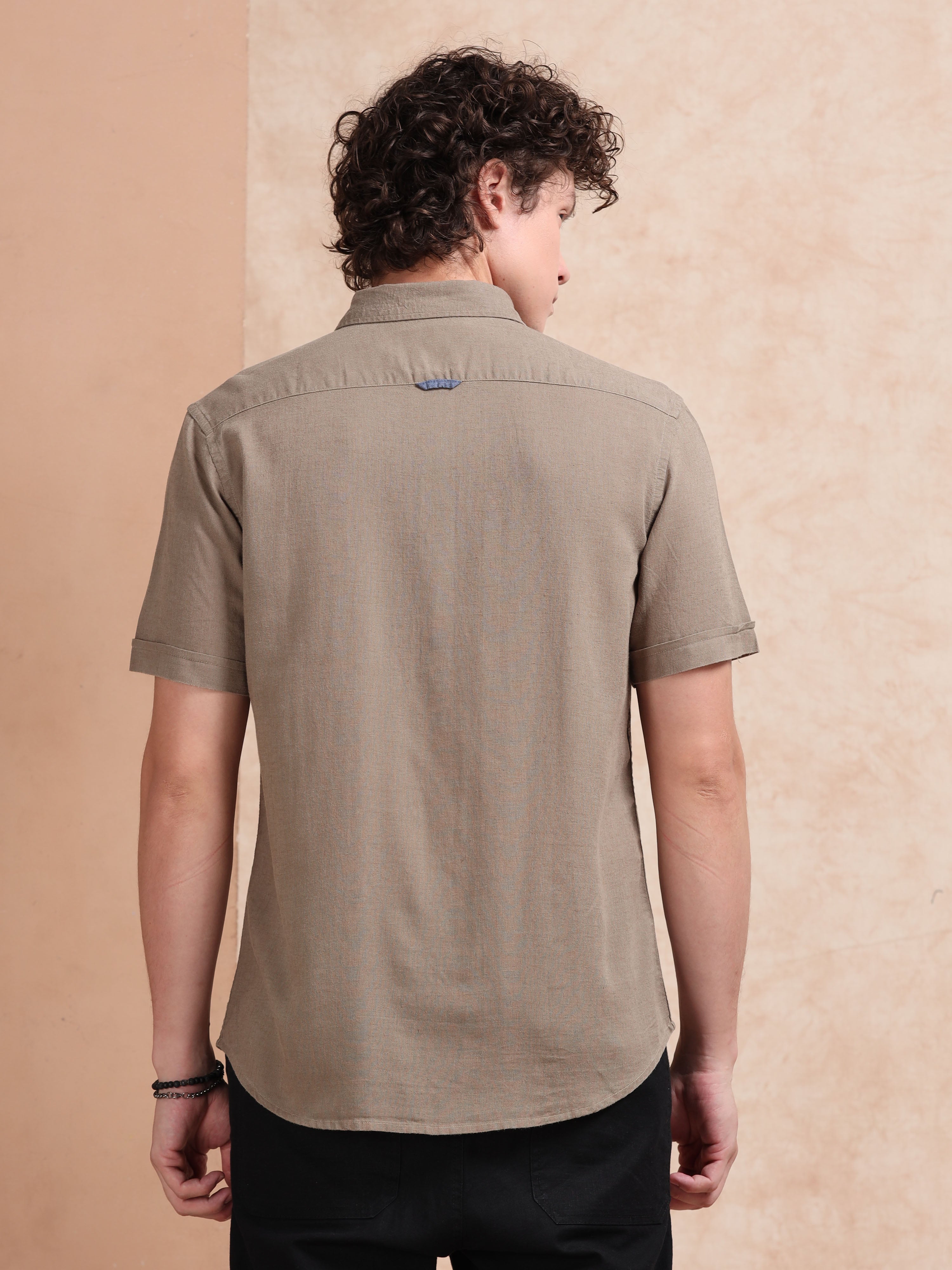 MEN'S MUDDY  SOLID SLIM FIT LINEN SHIRT