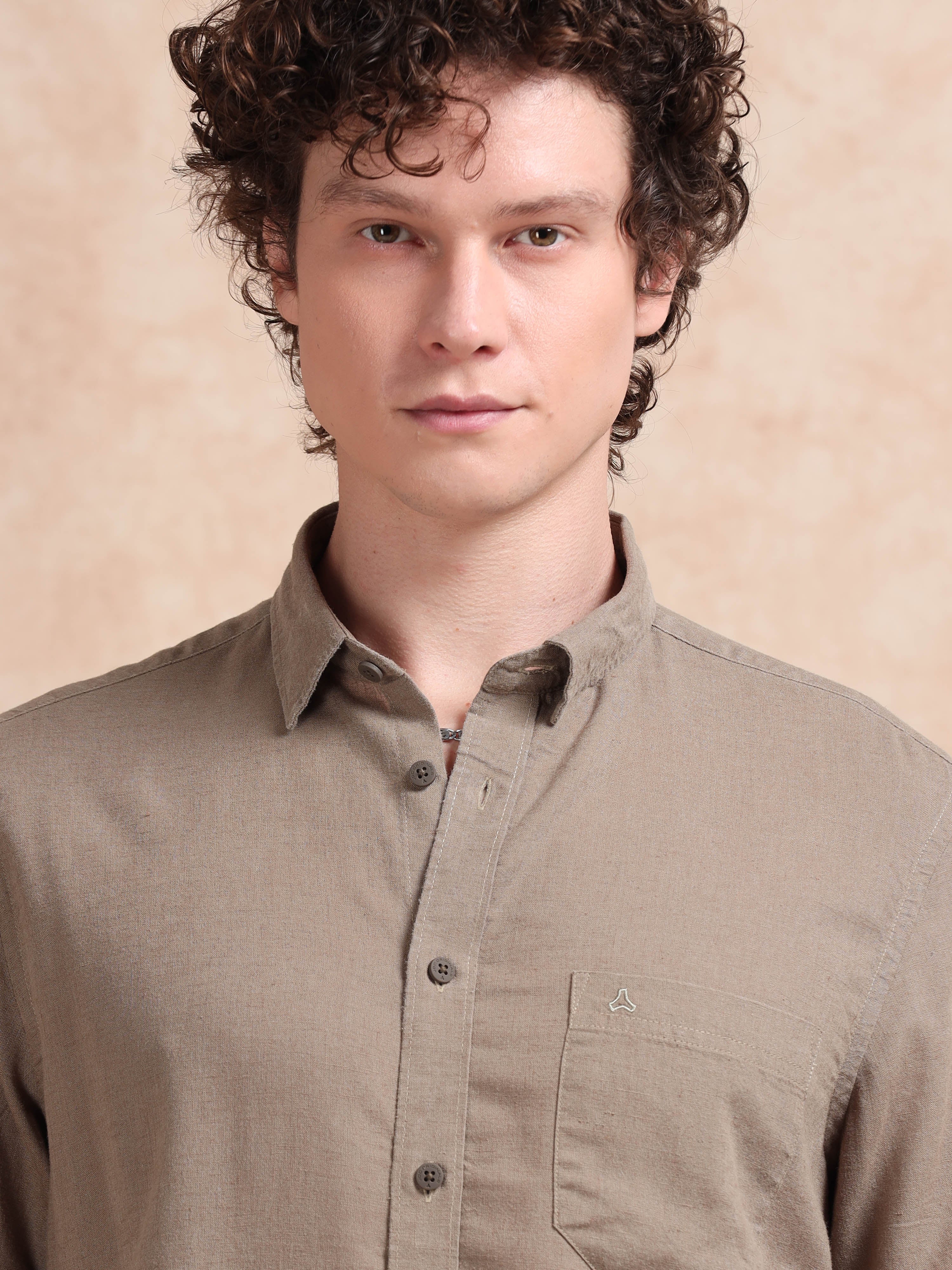 MEN'S MUDDY  SOLID SLIM FIT LINEN SHIRT