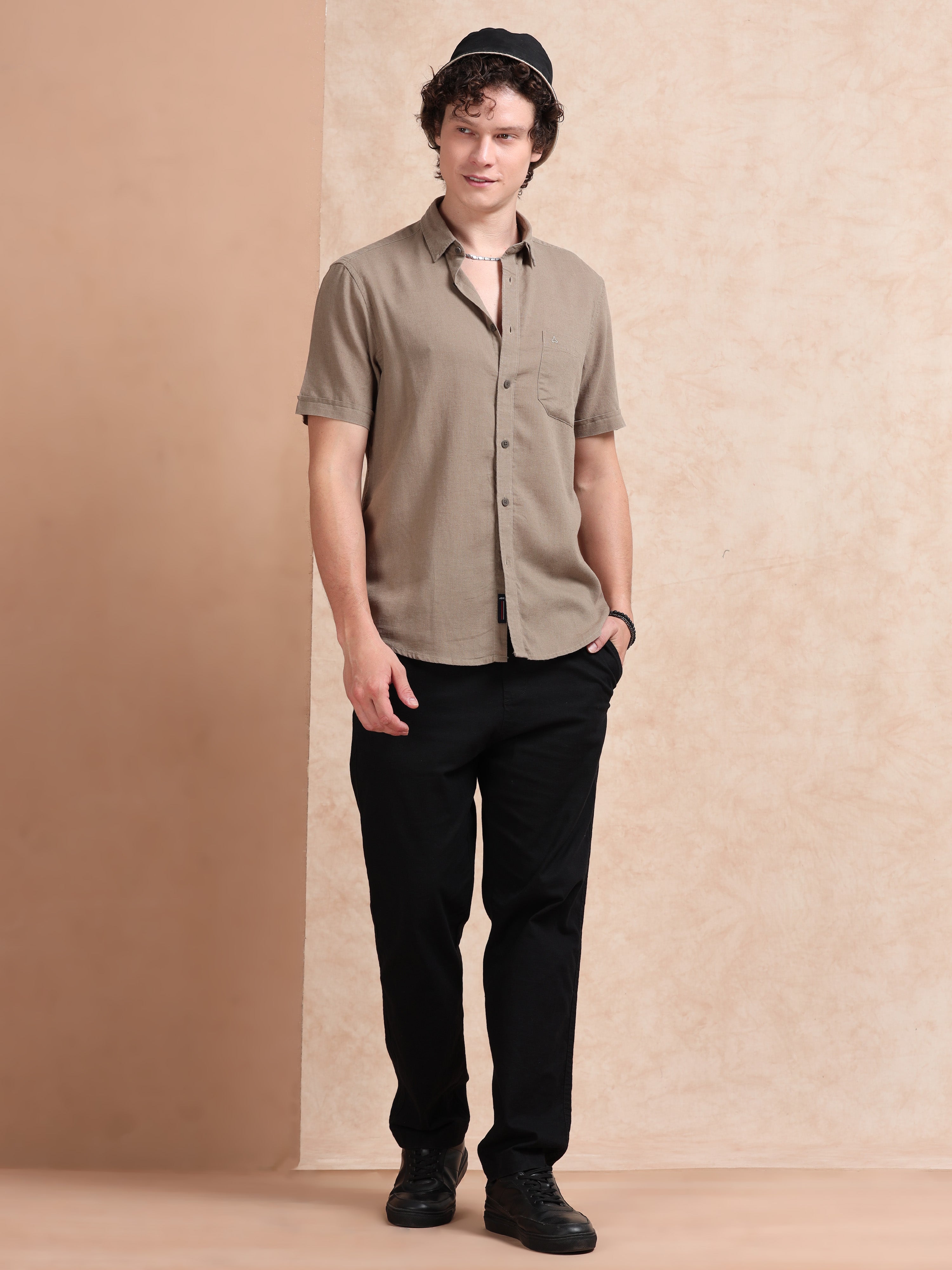 MEN'S MUDDY  SOLID SLIM FIT LINEN SHIRT