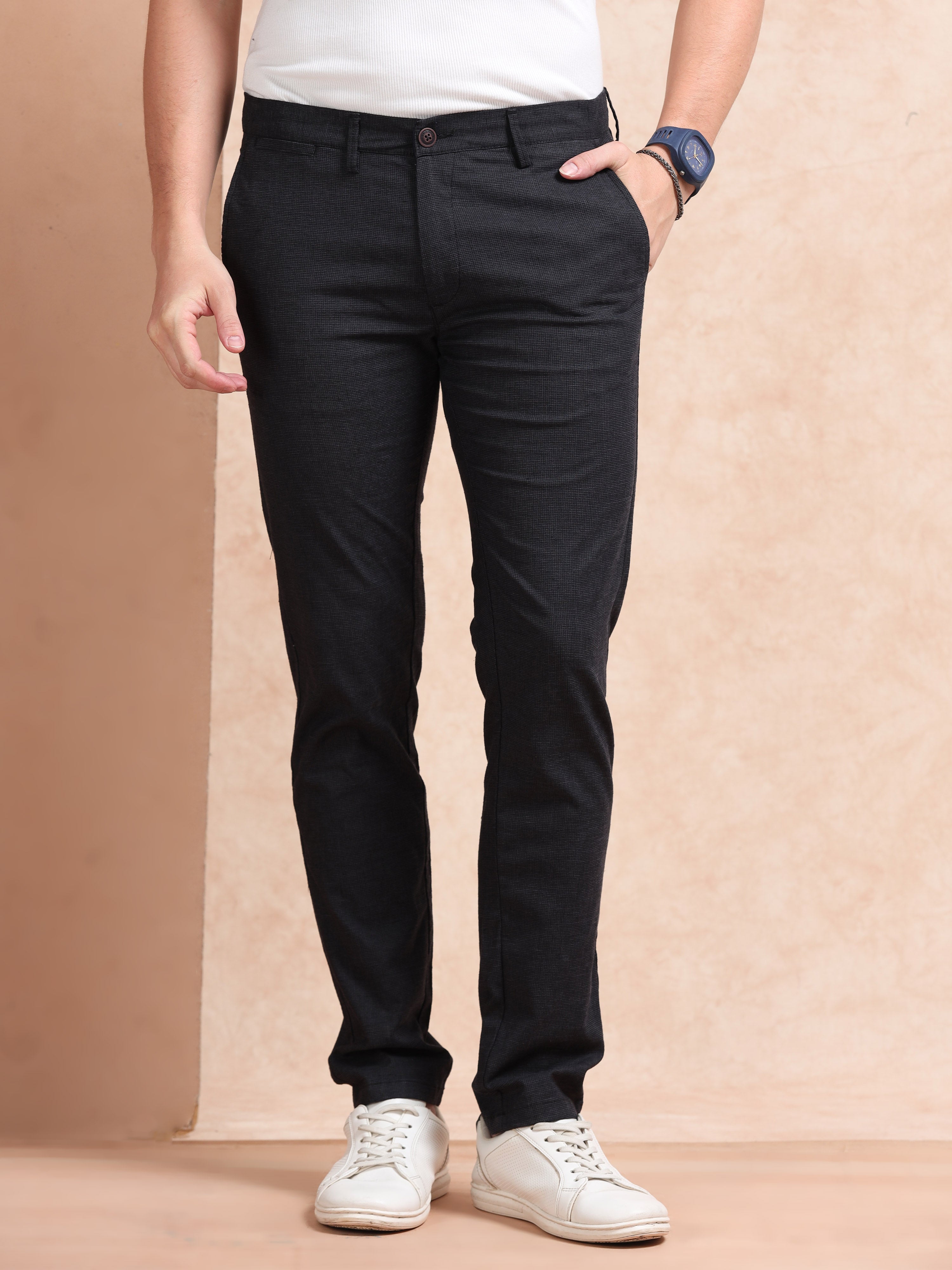 MEN'S BLACK SOLID SLIM FIT TROUSER