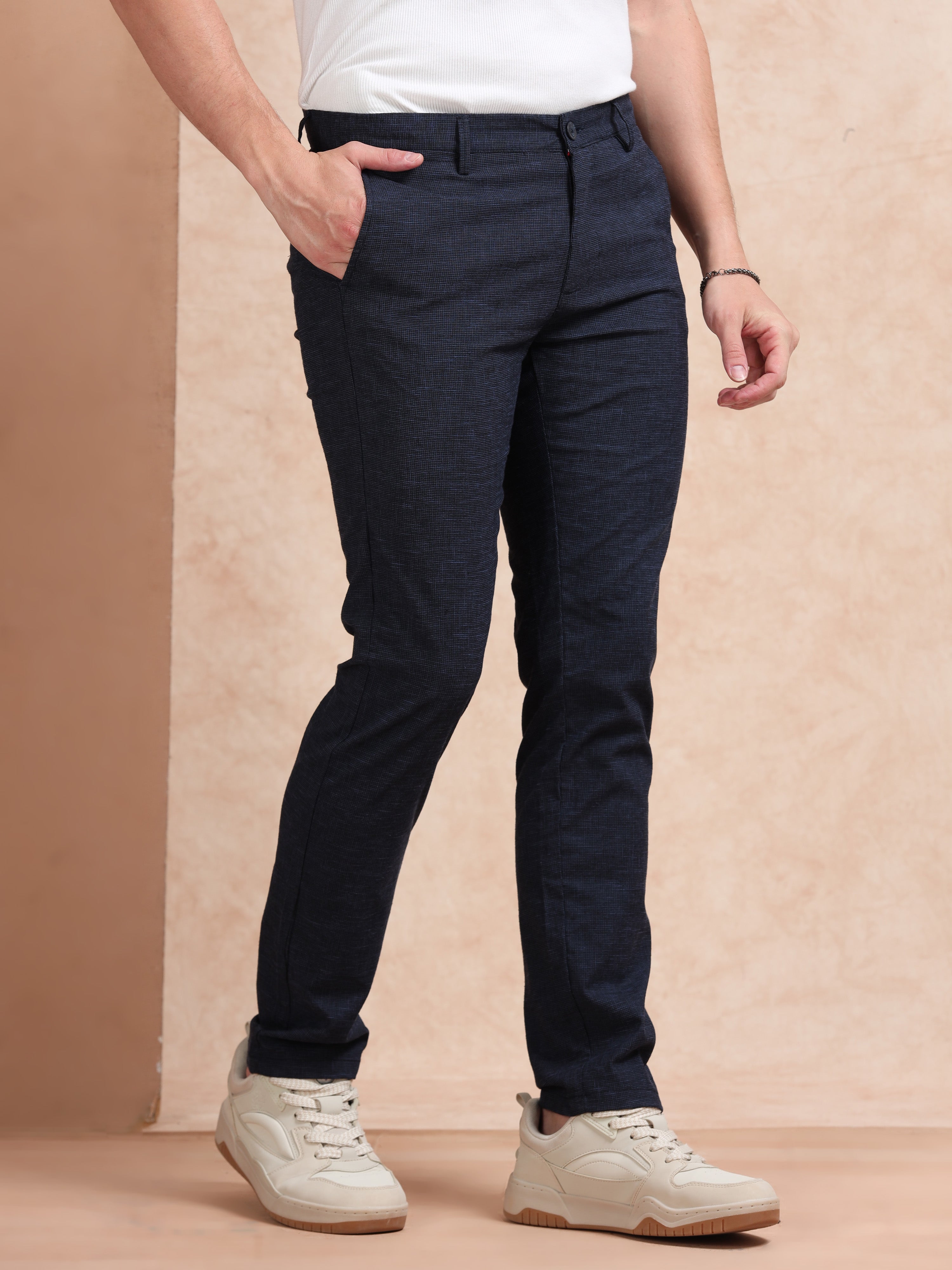 MEN'S NAVY SOLID SLIM FIT TROUSER