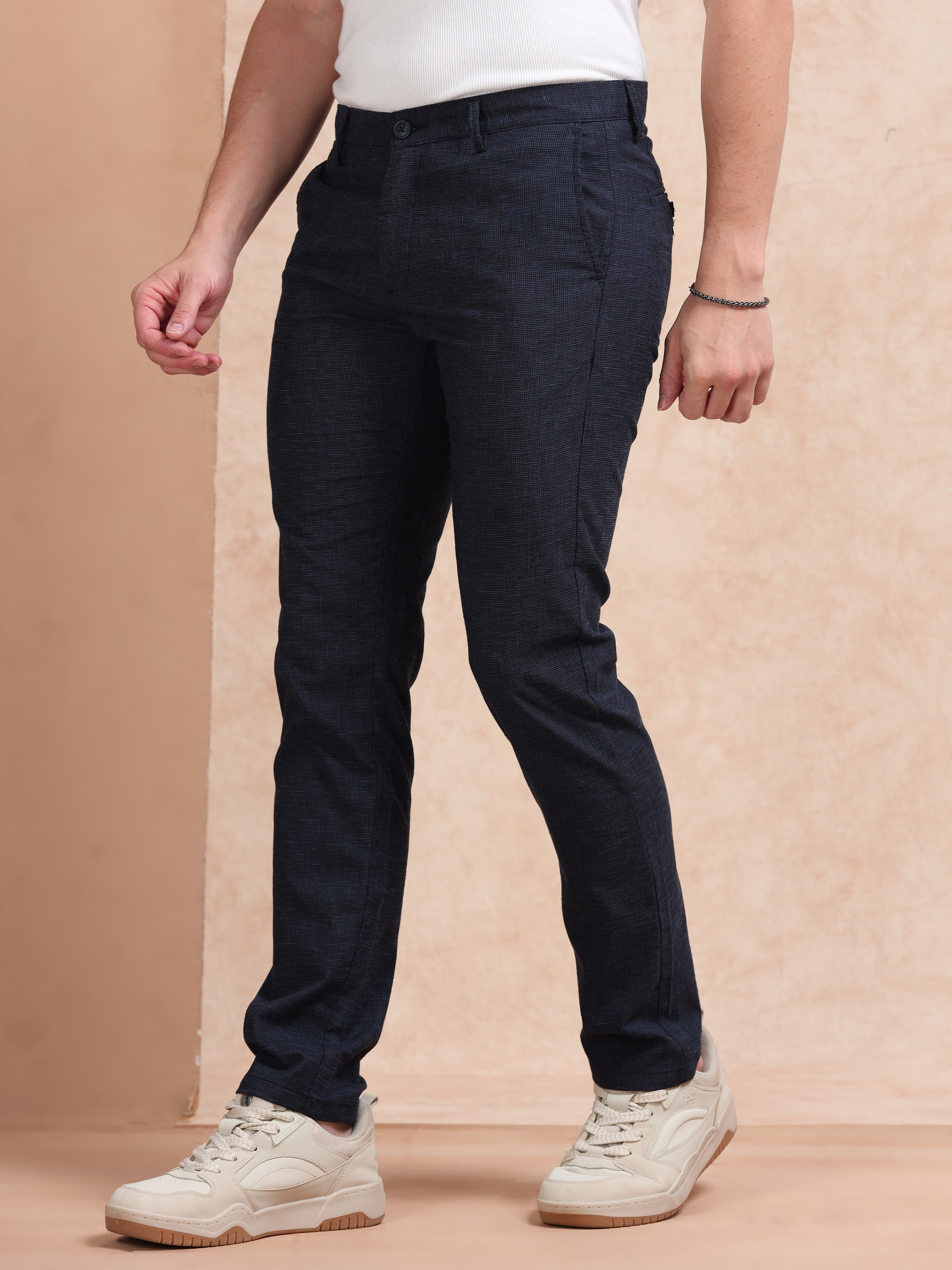 MEN'S NAVY SOLID SLIM FIT TROUSER