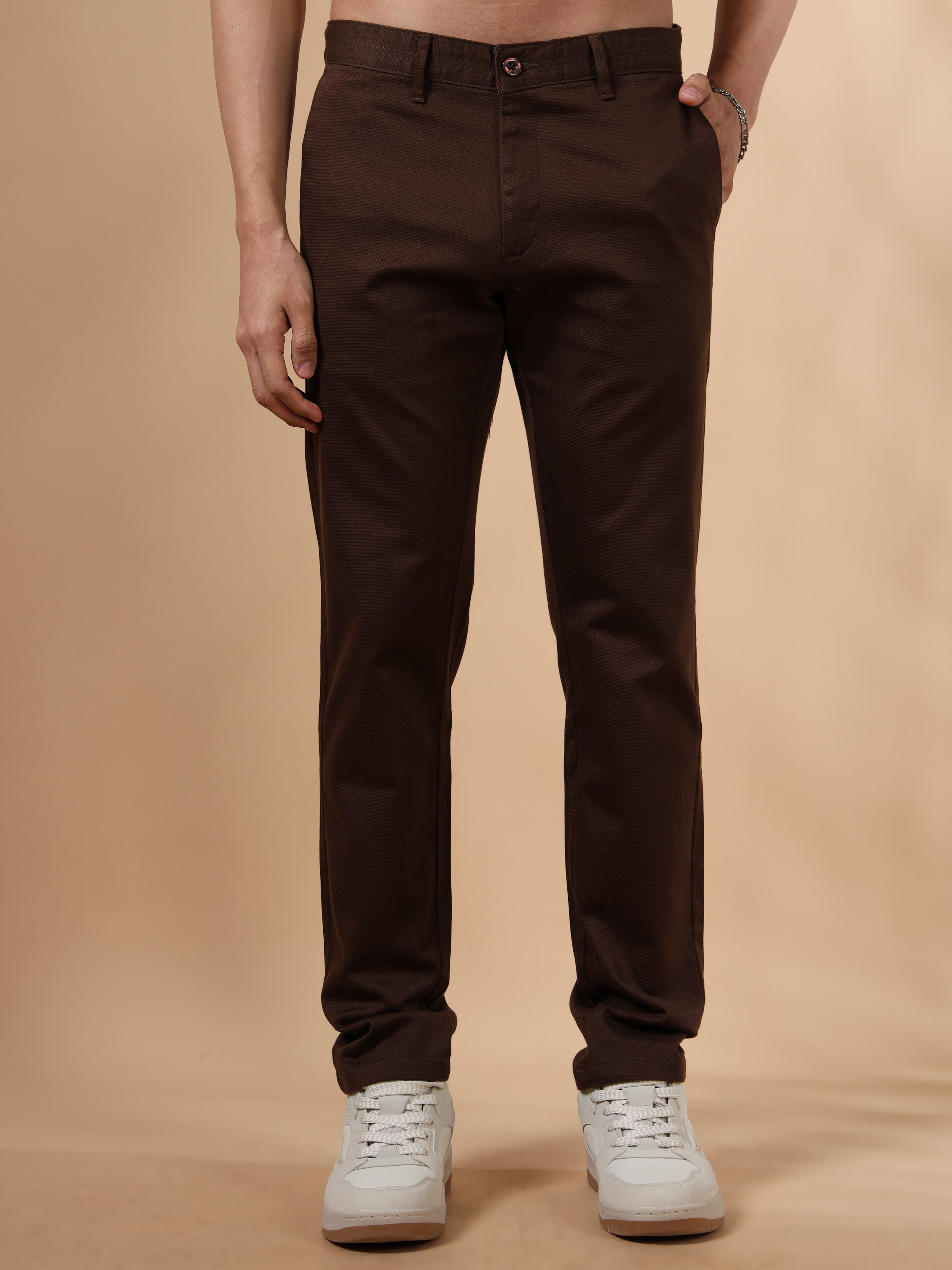 MEN'S COFFEE SOLID SLIM FIT TROUSER