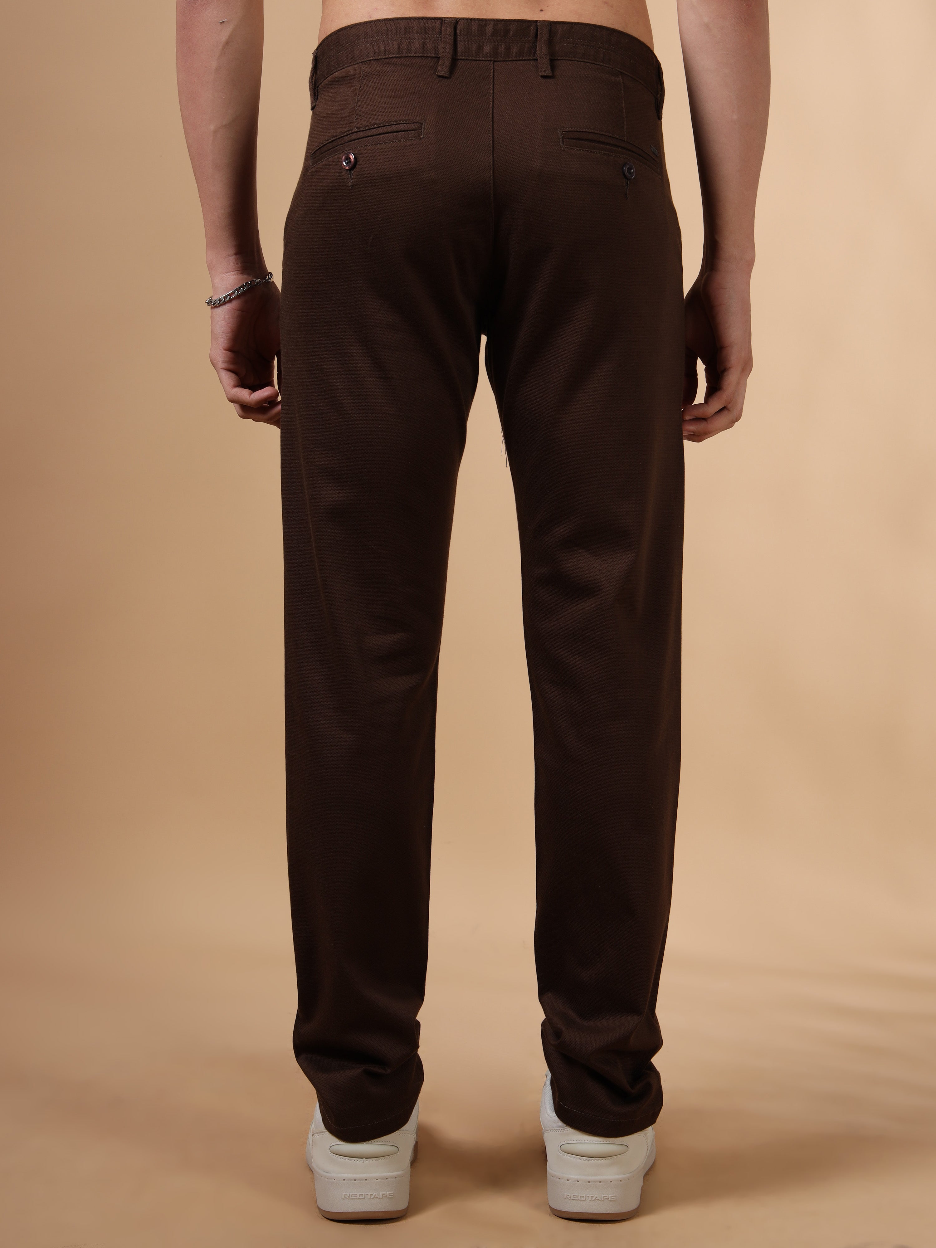 MEN'S COFFEE SOLID SLIM FIT TROUSER