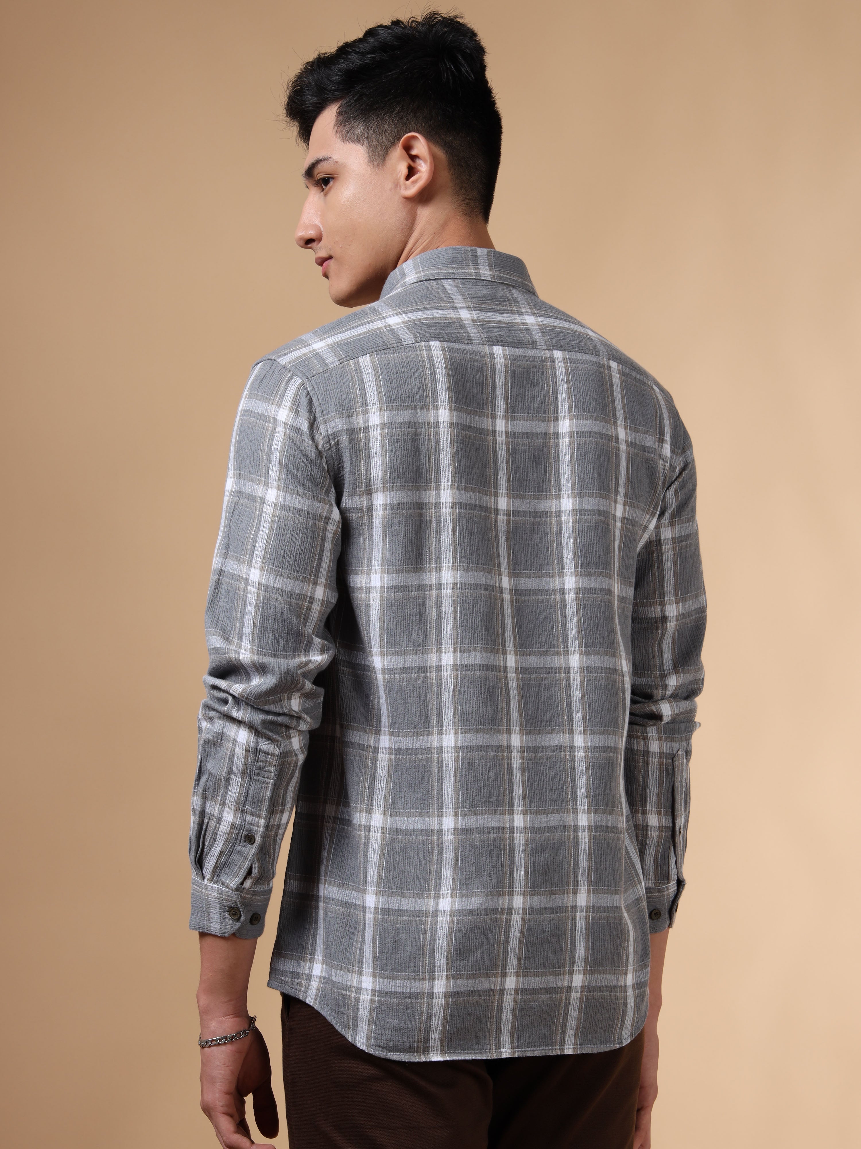 MEN'S GREY CHECKS SLIM FIT SHIRT