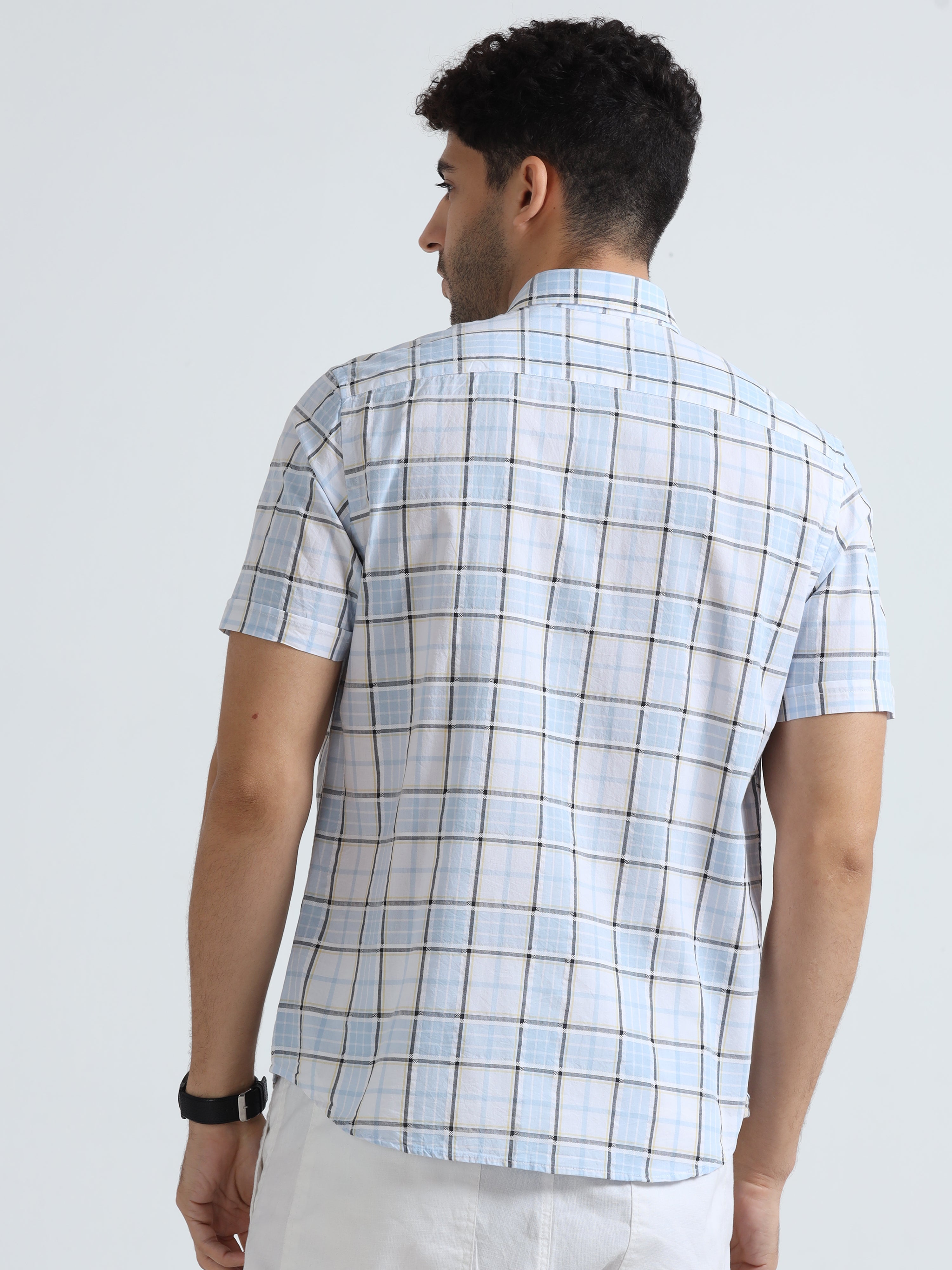 MEN'S LT.BLUE CHECKED SLIM FIT SHIRT