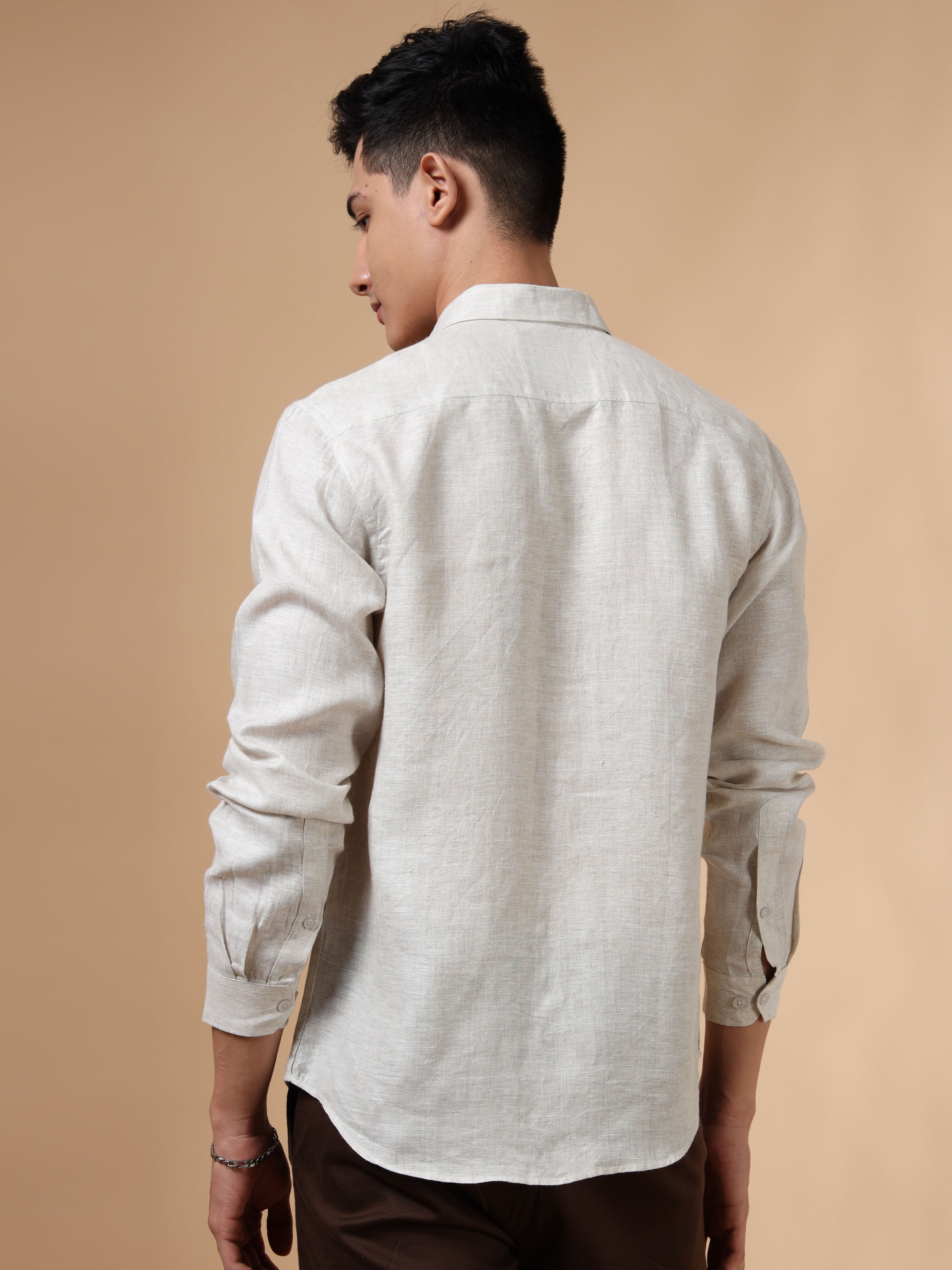 MEN'S NATURAL SOLID SLIM FIT LINEN SHIRT
