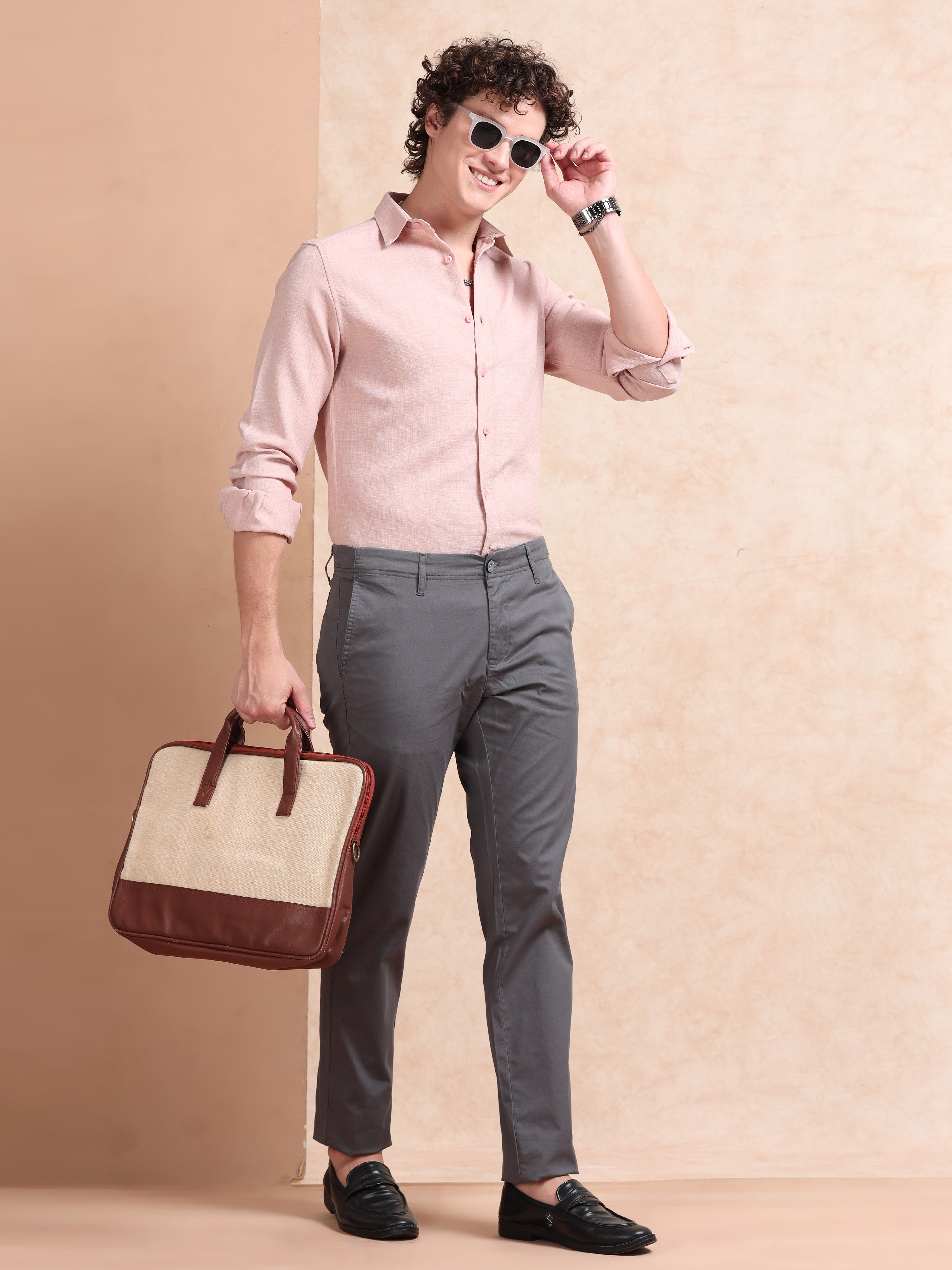 MEN'S DK.GREY SOLID SLIM FIT TROUSER