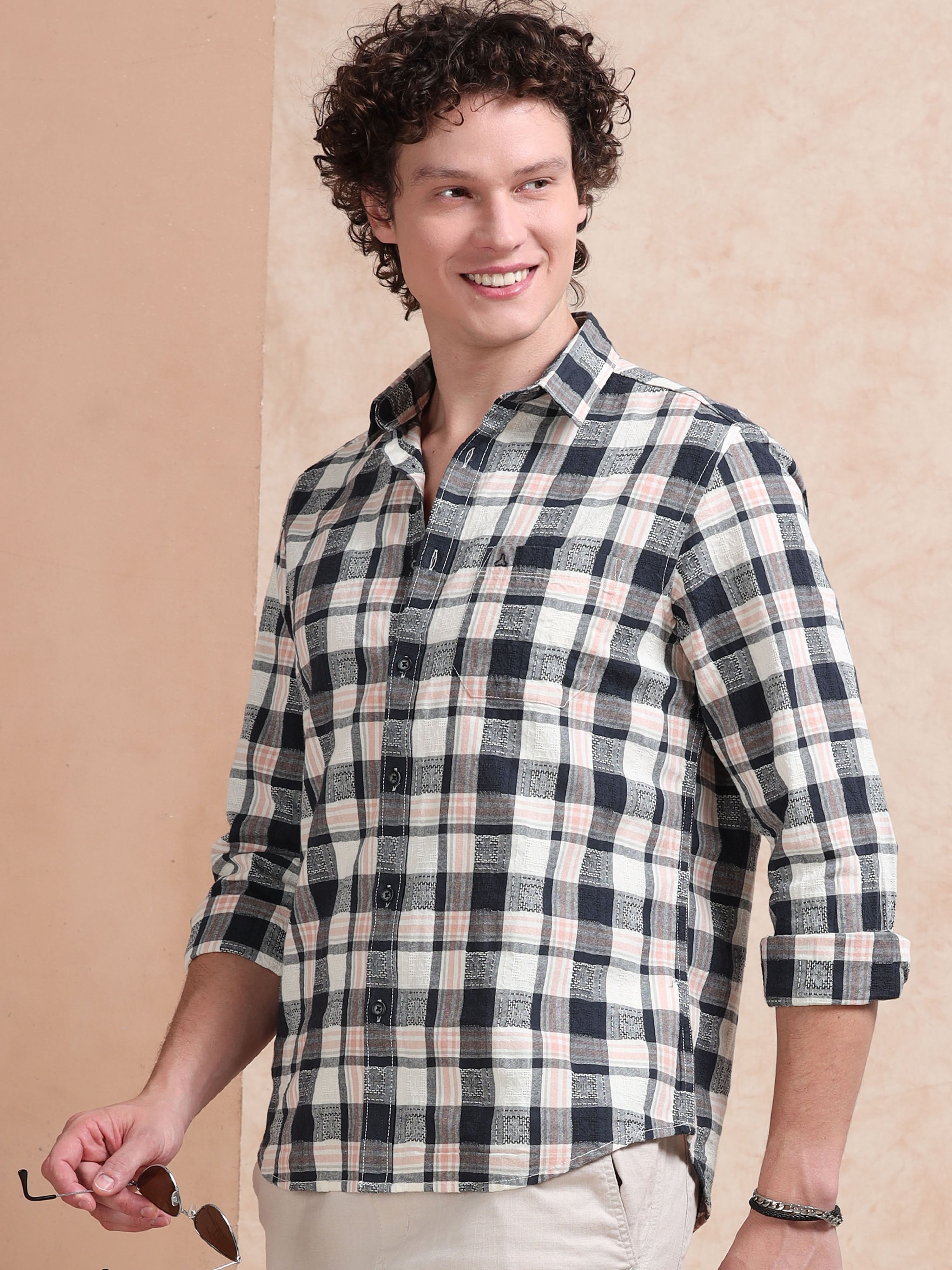 MEN'S NAVY CHECKS SLIM FIT SHIRT