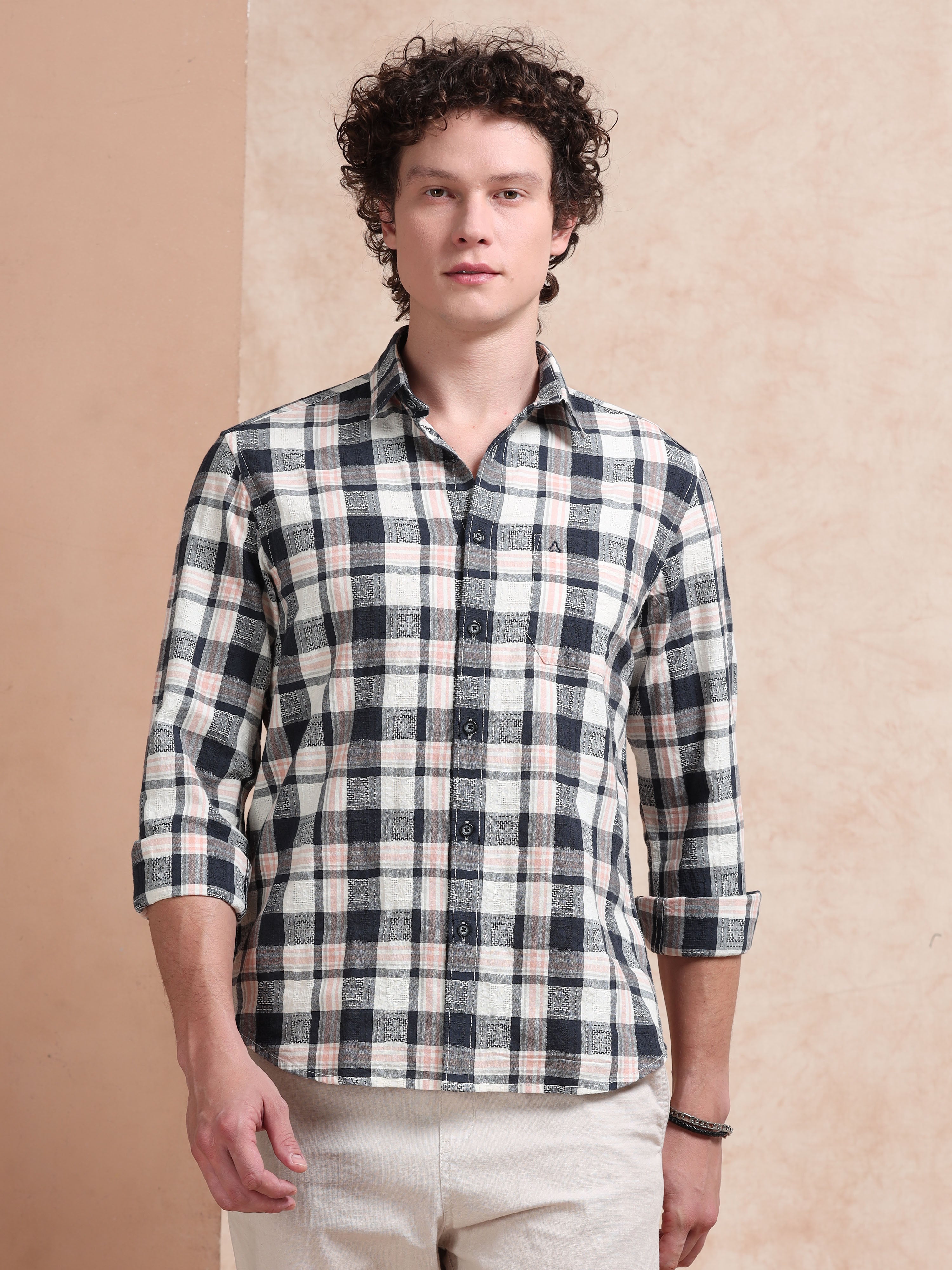 MEN'S NAVY CHECKS SLIM FIT SHIRT