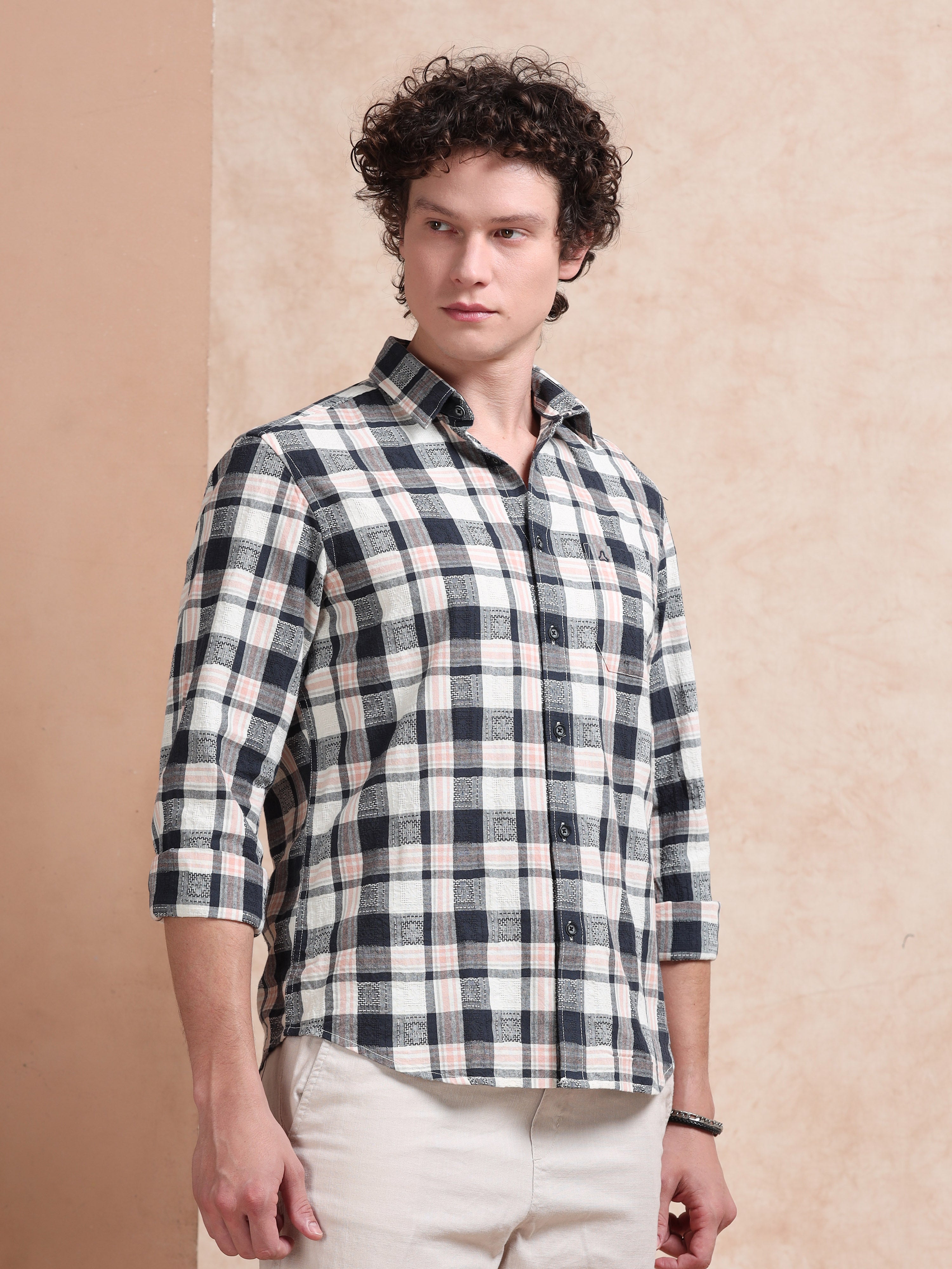 MEN'S NAVY CHECKS SLIM FIT SHIRT