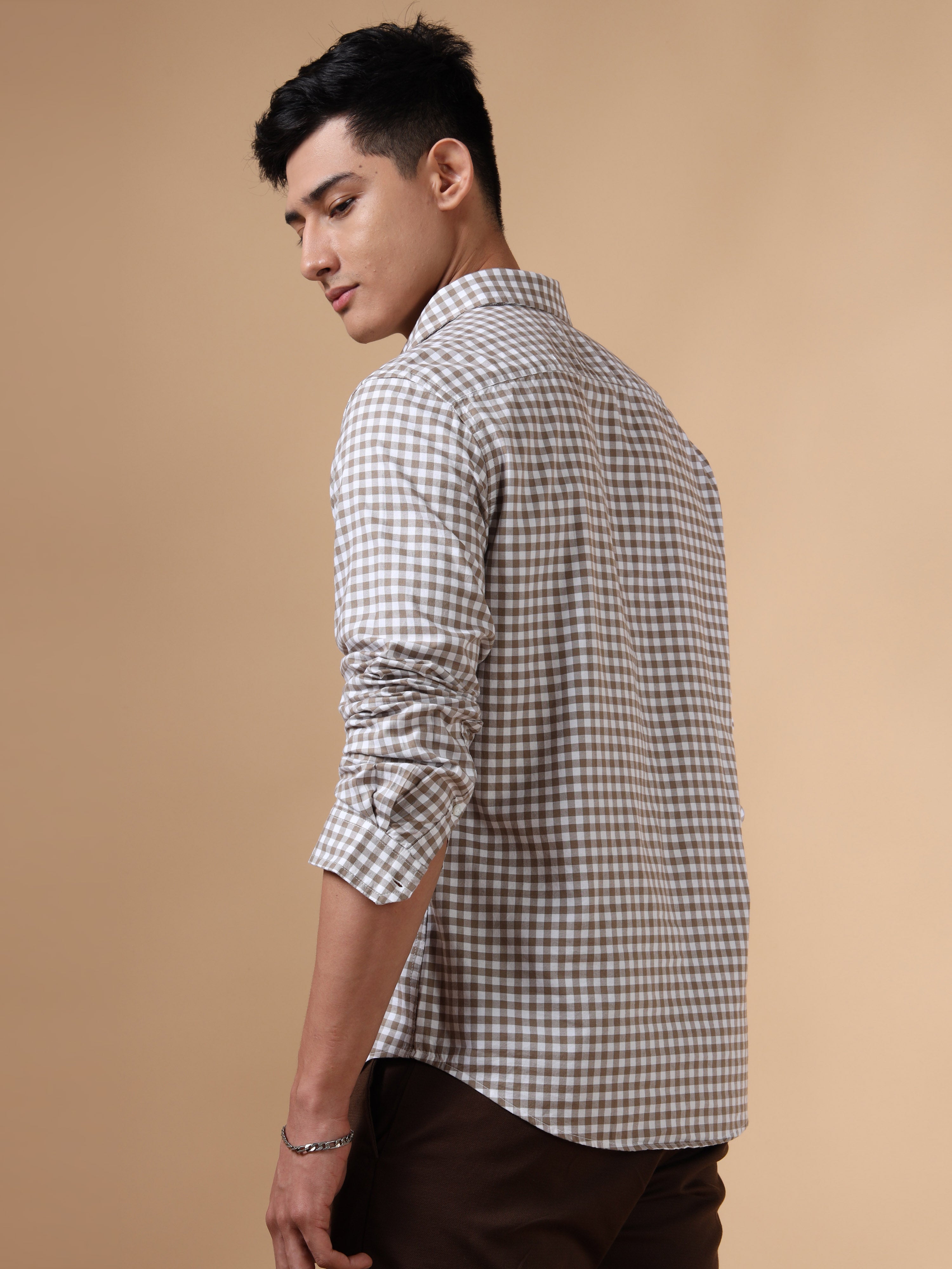 MEN'S BROWN CHECKS SLIM FIT SHIRT