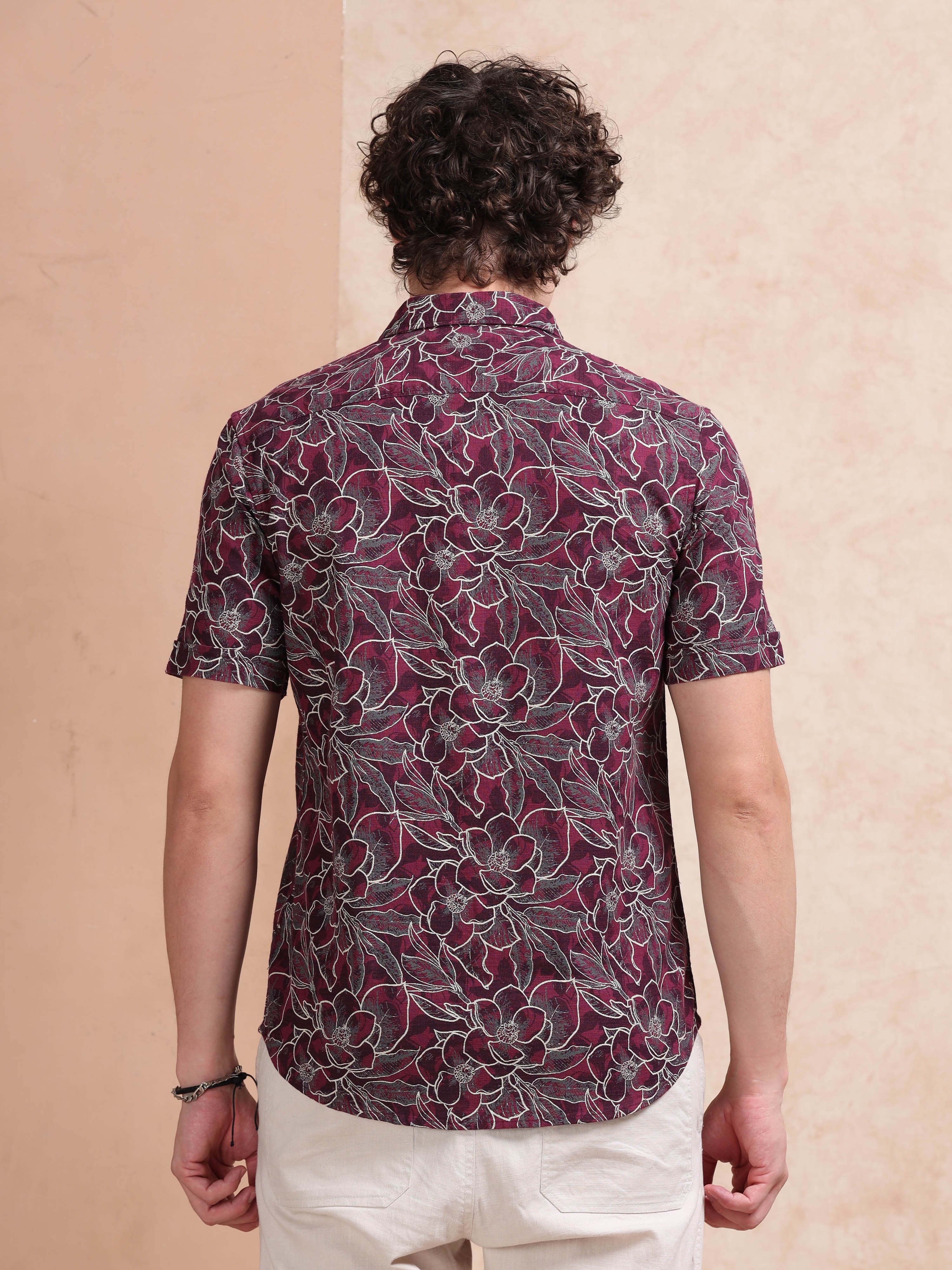 MEN'S MAROON PRINT SLIM FIT SHIRT