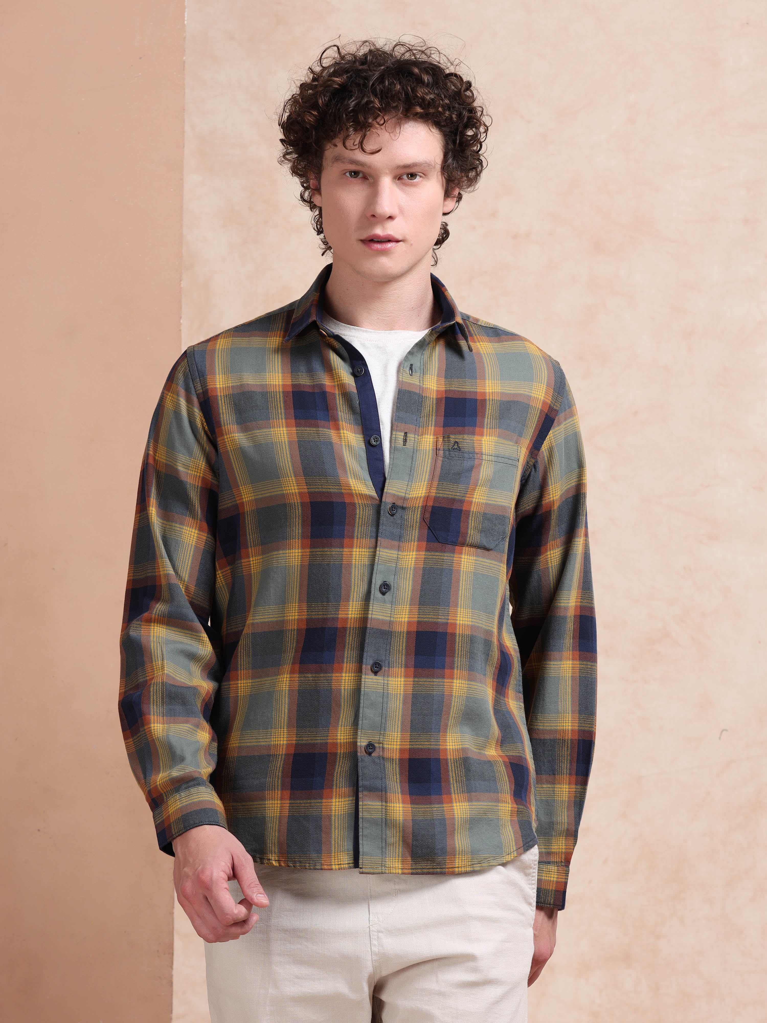MEN'S YELLOW CHECKS SLIM FIT SHIRT