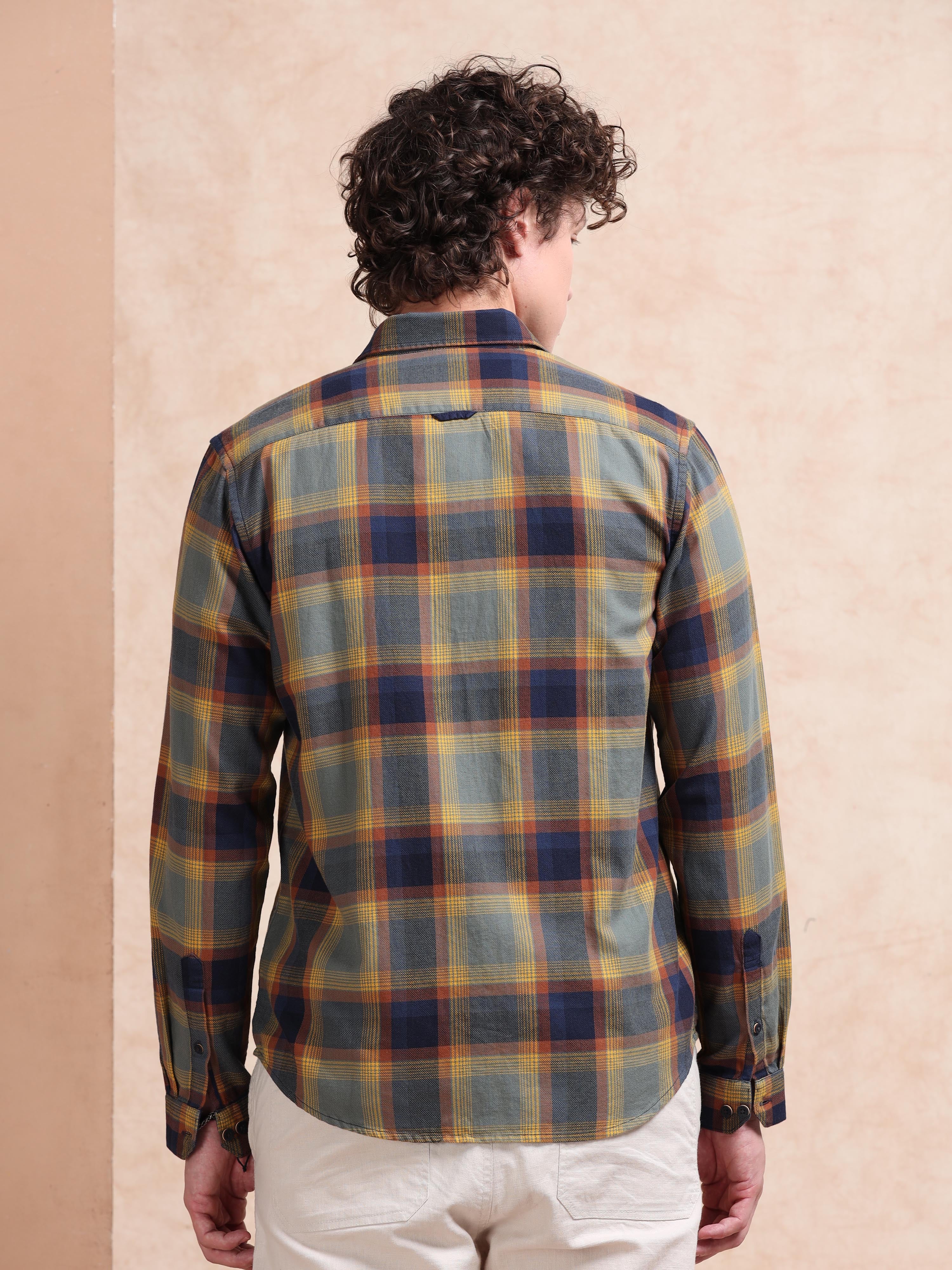 MEN'S YELLOW CHECKS SLIM FIT SHIRT