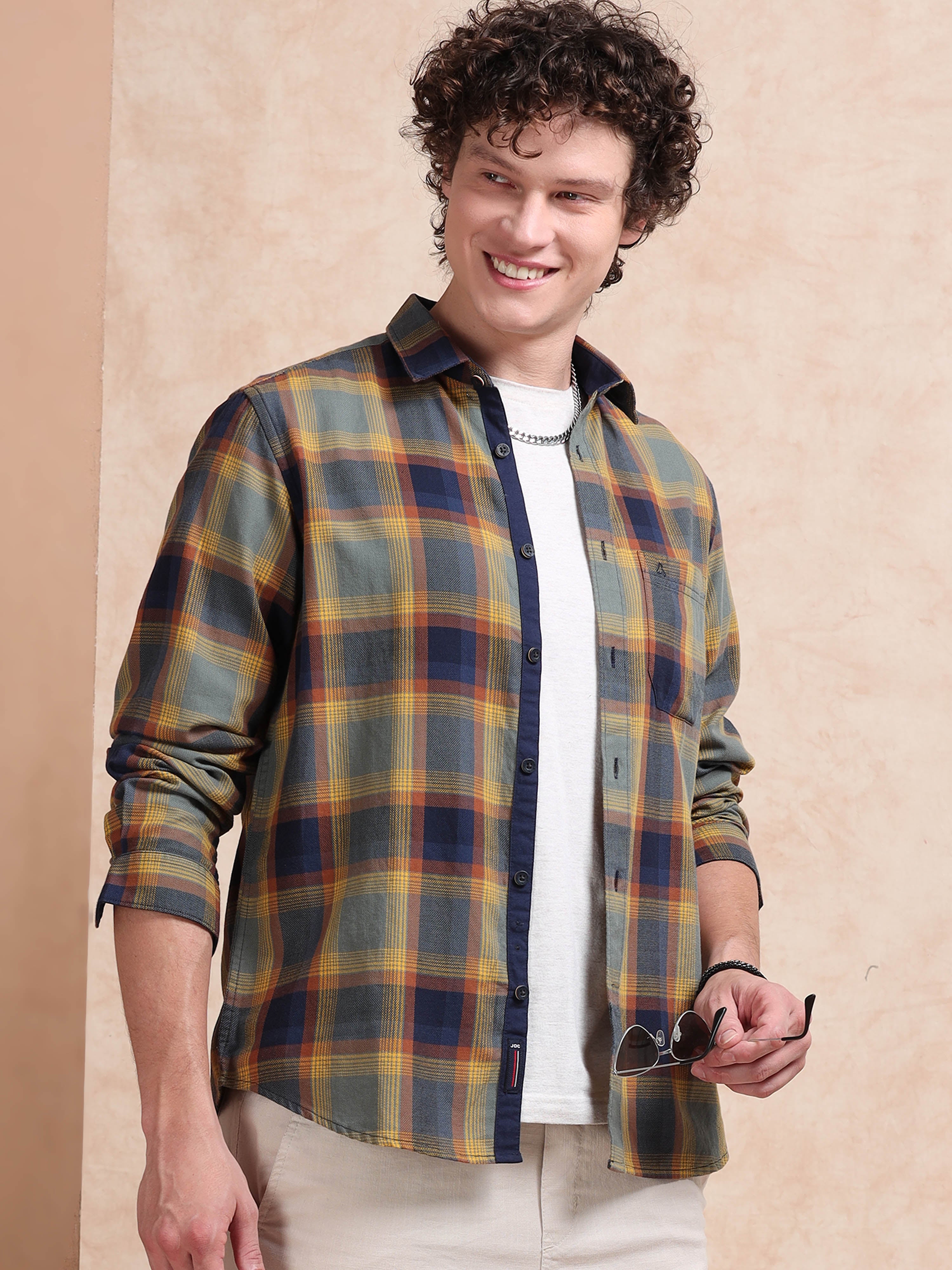 MEN'S YELLOW CHECKS SLIM FIT SHIRT