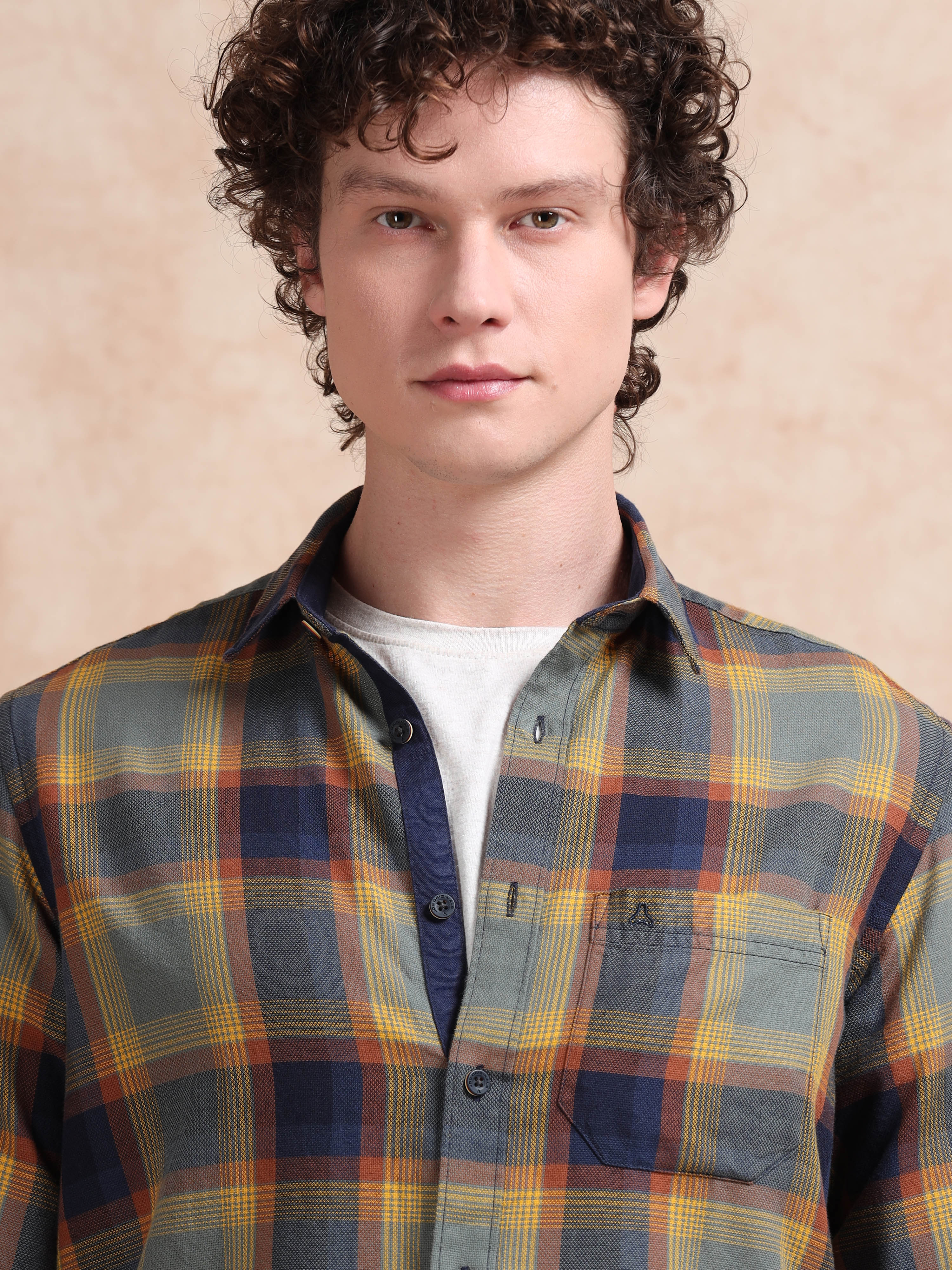 MEN'S YELLOW CHECKS SLIM FIT SHIRT