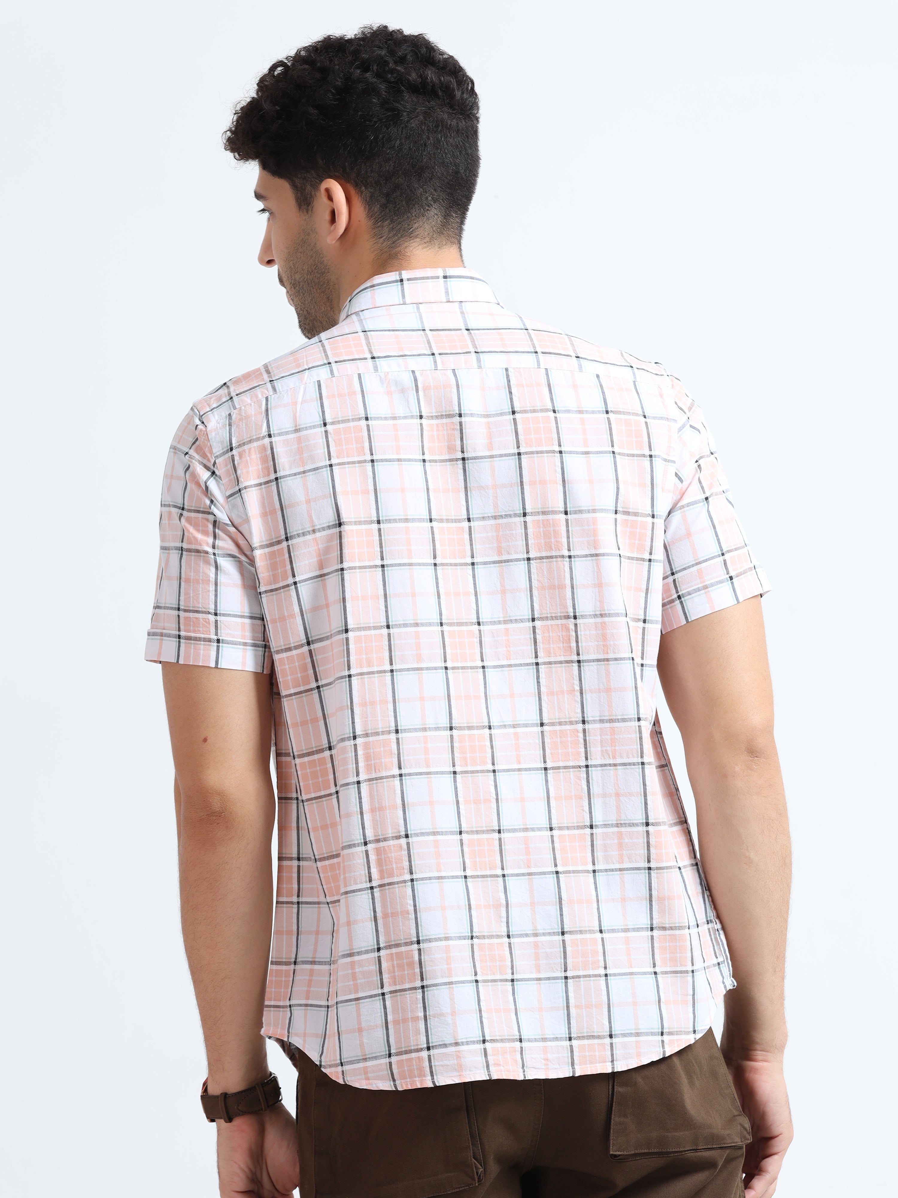 MEN'S ORANGE CHECKED SLIM FIT SHIRT