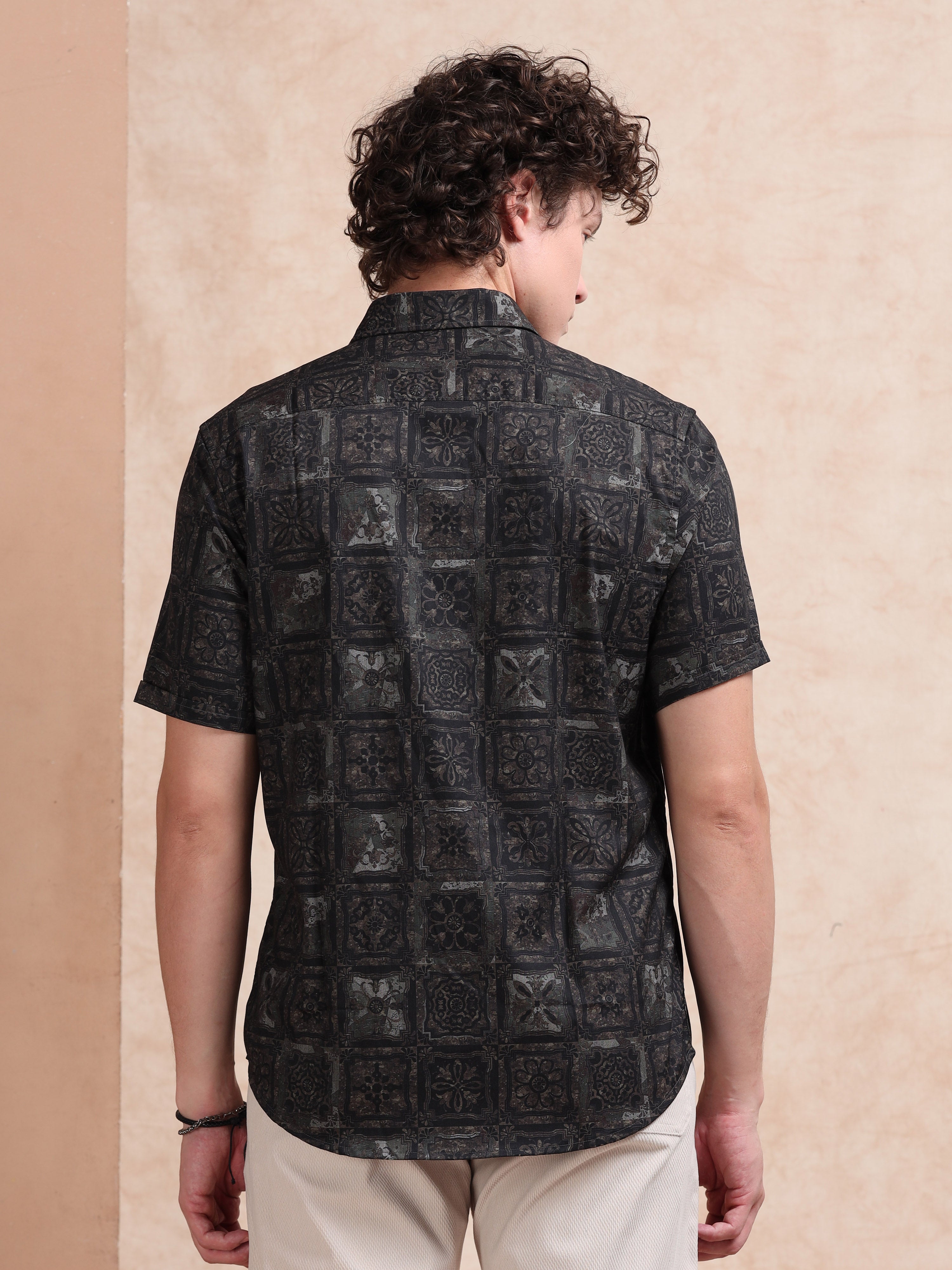 MEN'S BLACK PRINT SLIM FIT SHIRT
