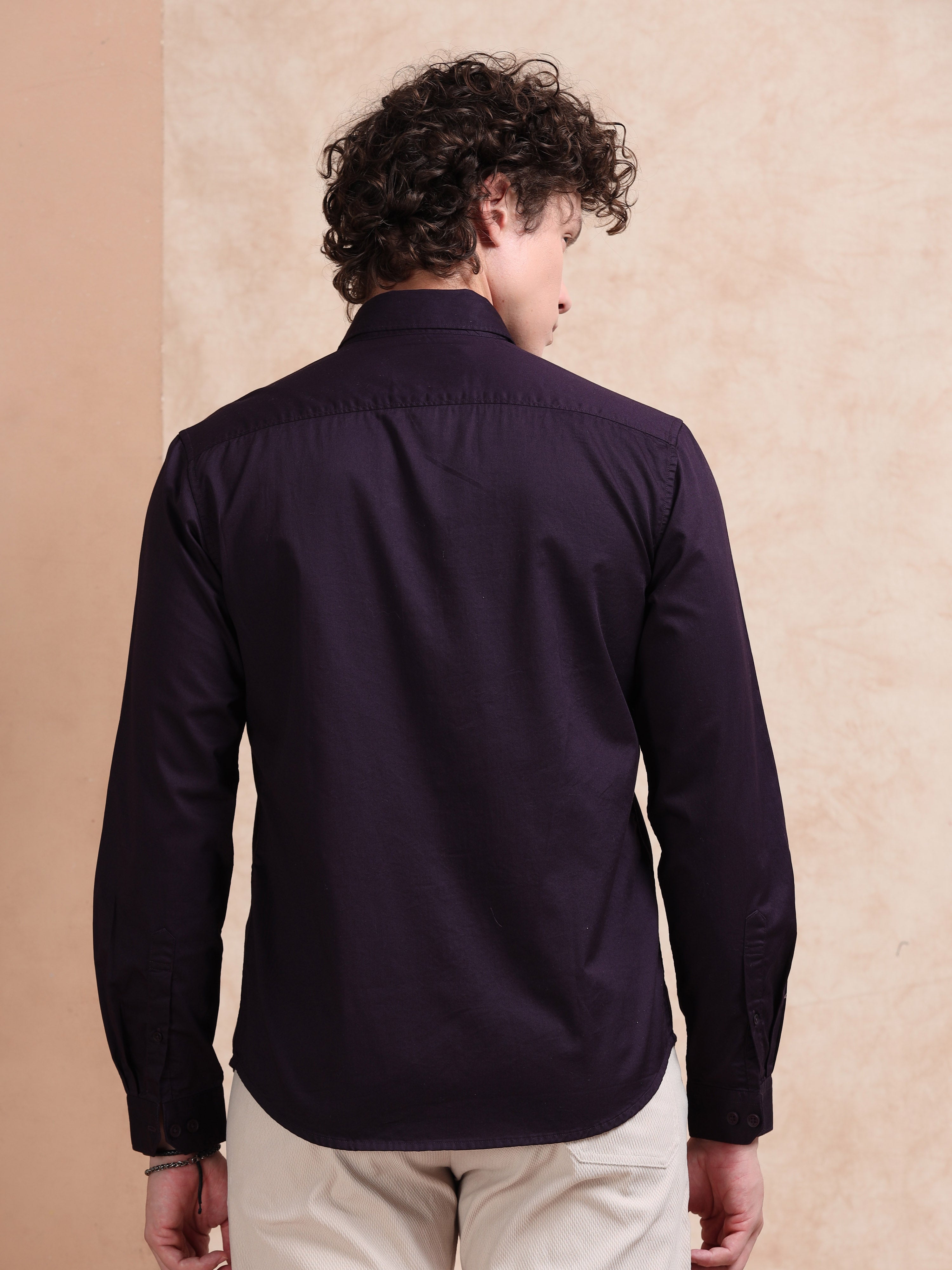 MEN'S WINE SOLID SLIM FIT SHIRT