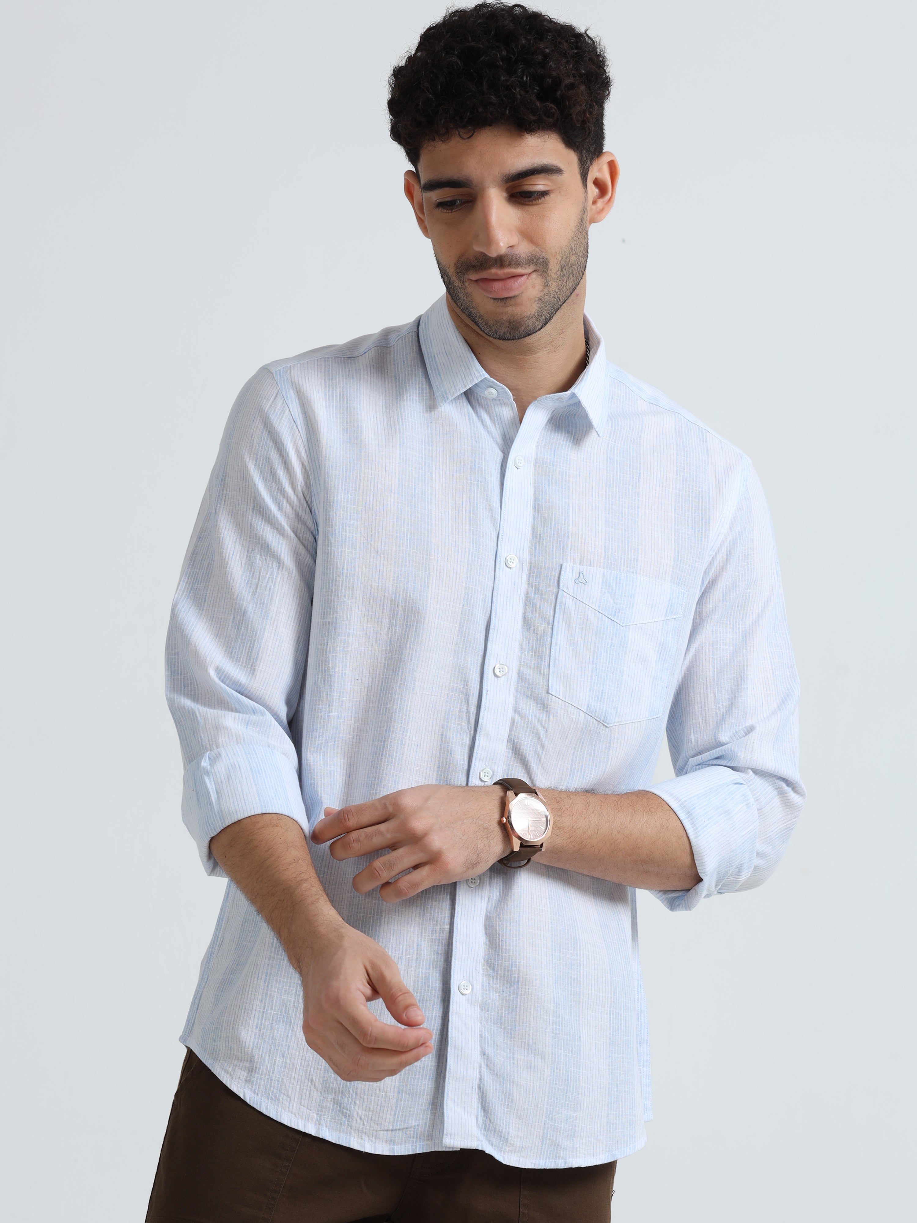 MEN'S LT.BLUE STRIPES SLIM FIT SHIRT