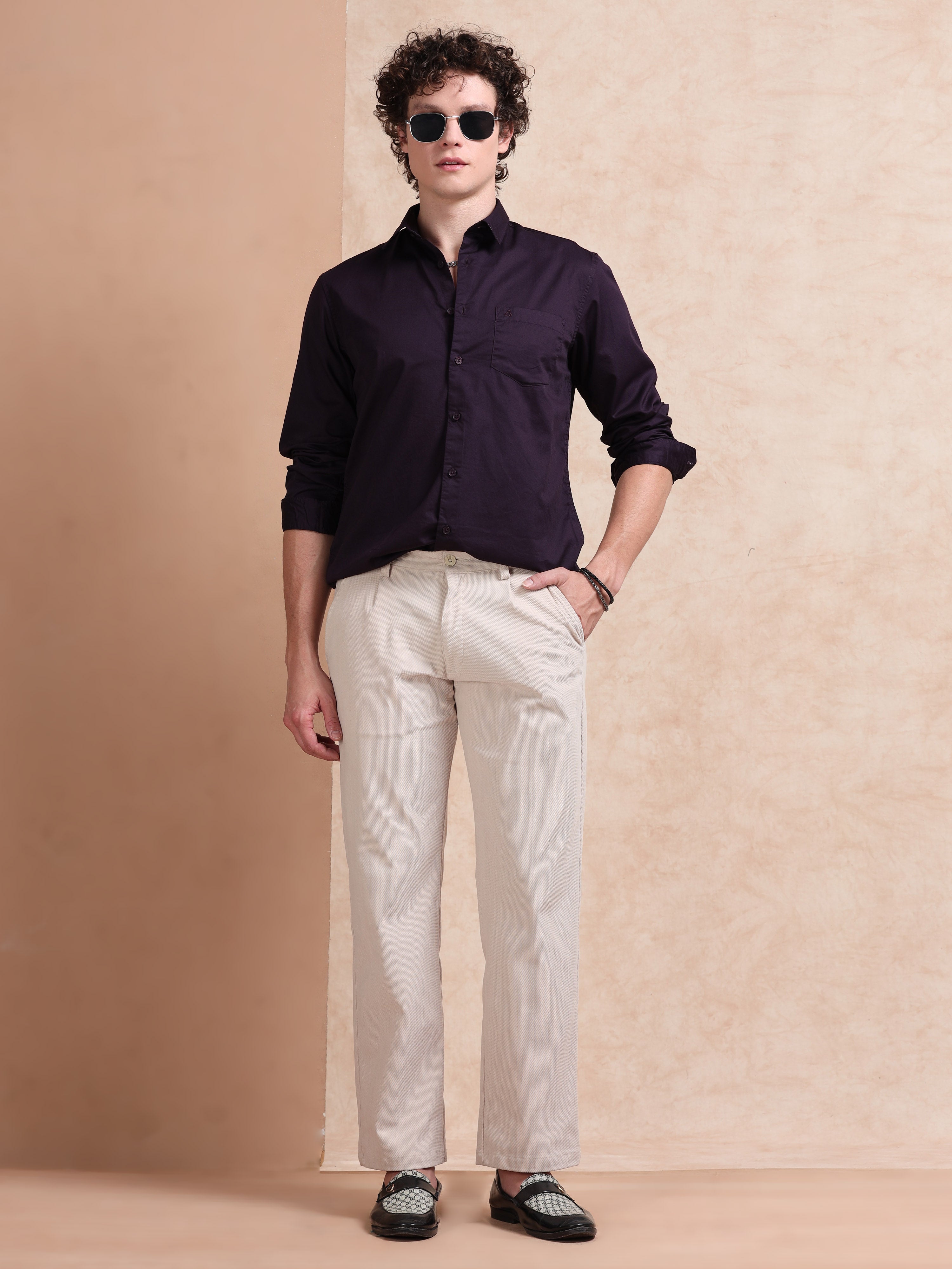 MEN'S WINE SOLID SLIM FIT SHIRT