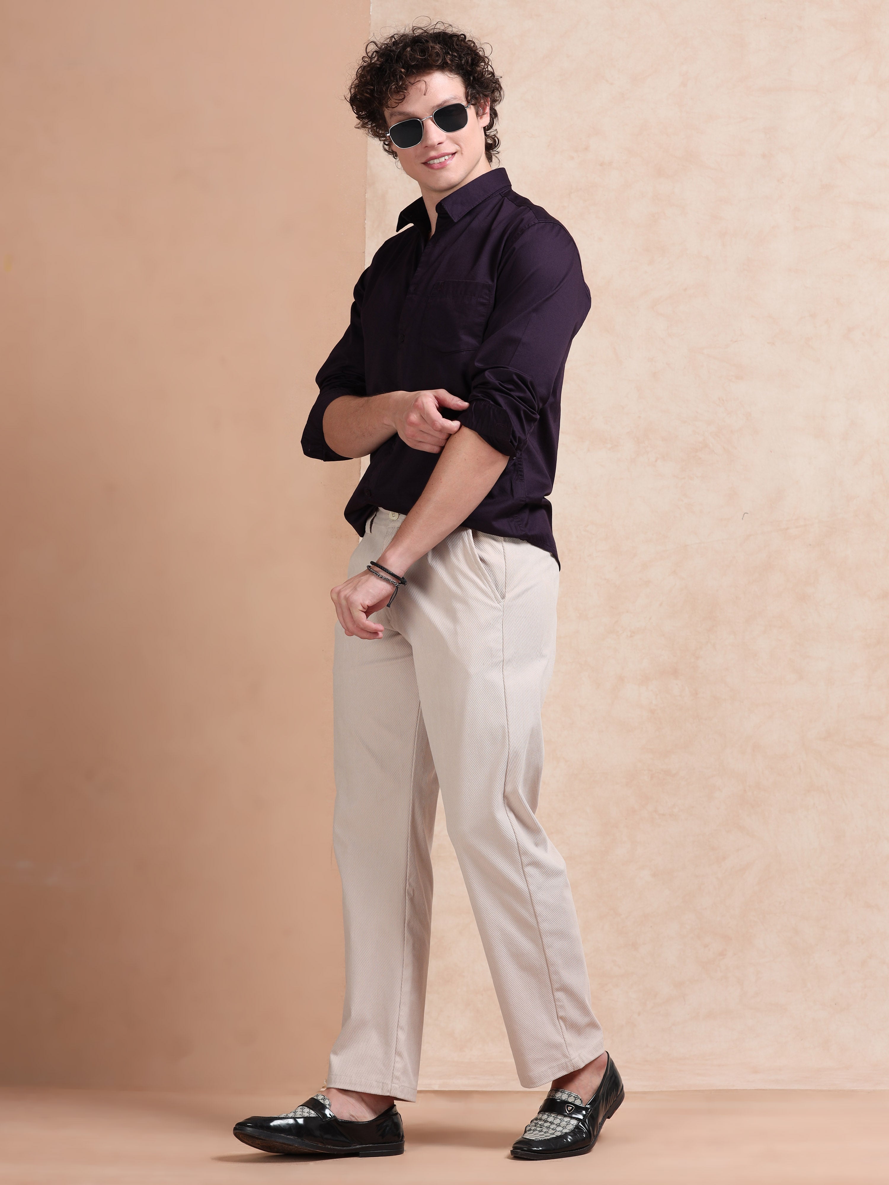 MEN'S WINE SOLID SLIM FIT SHIRT