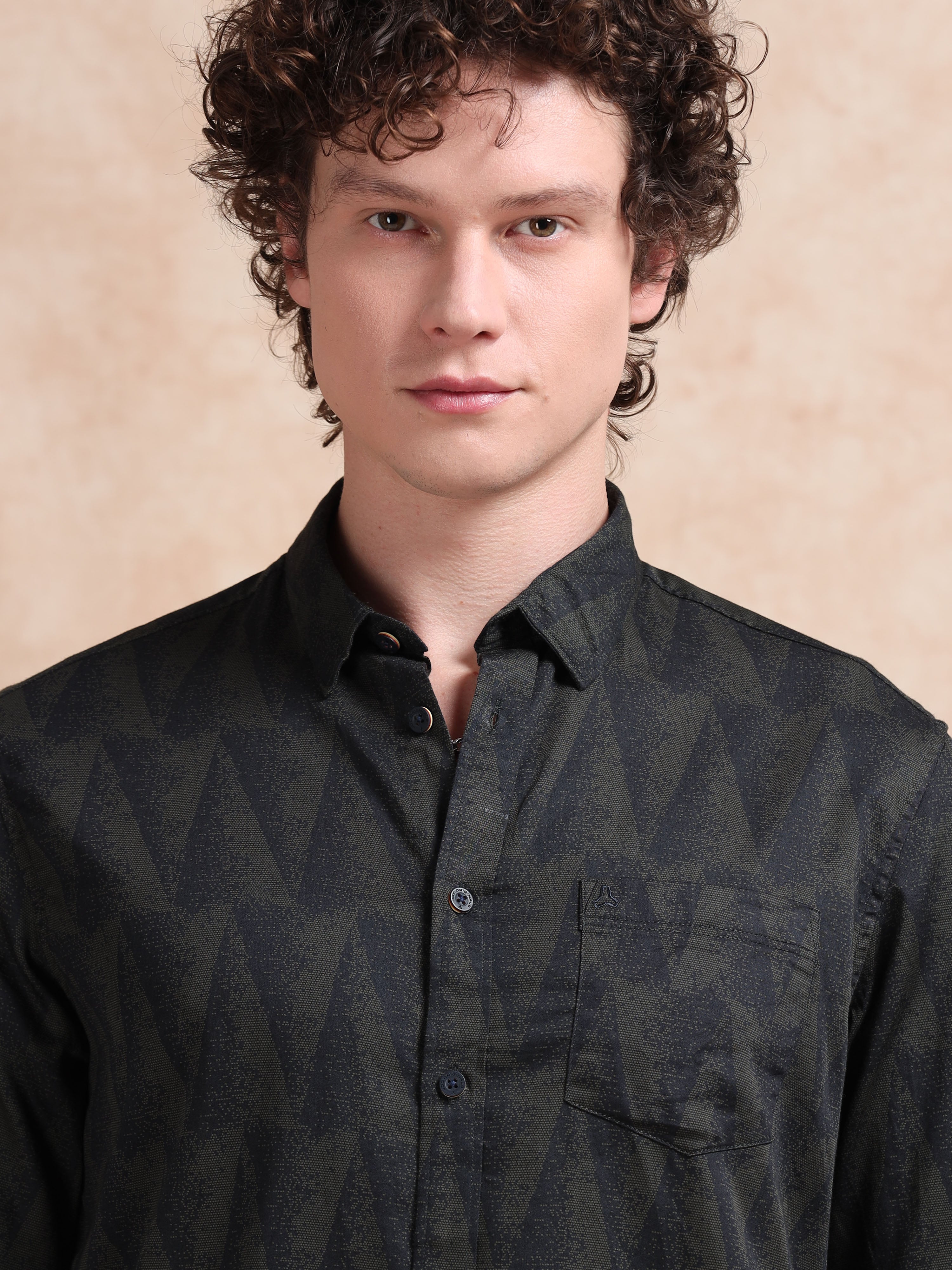 MEN'S GREEN PRINT SLIM FIT SHIRT