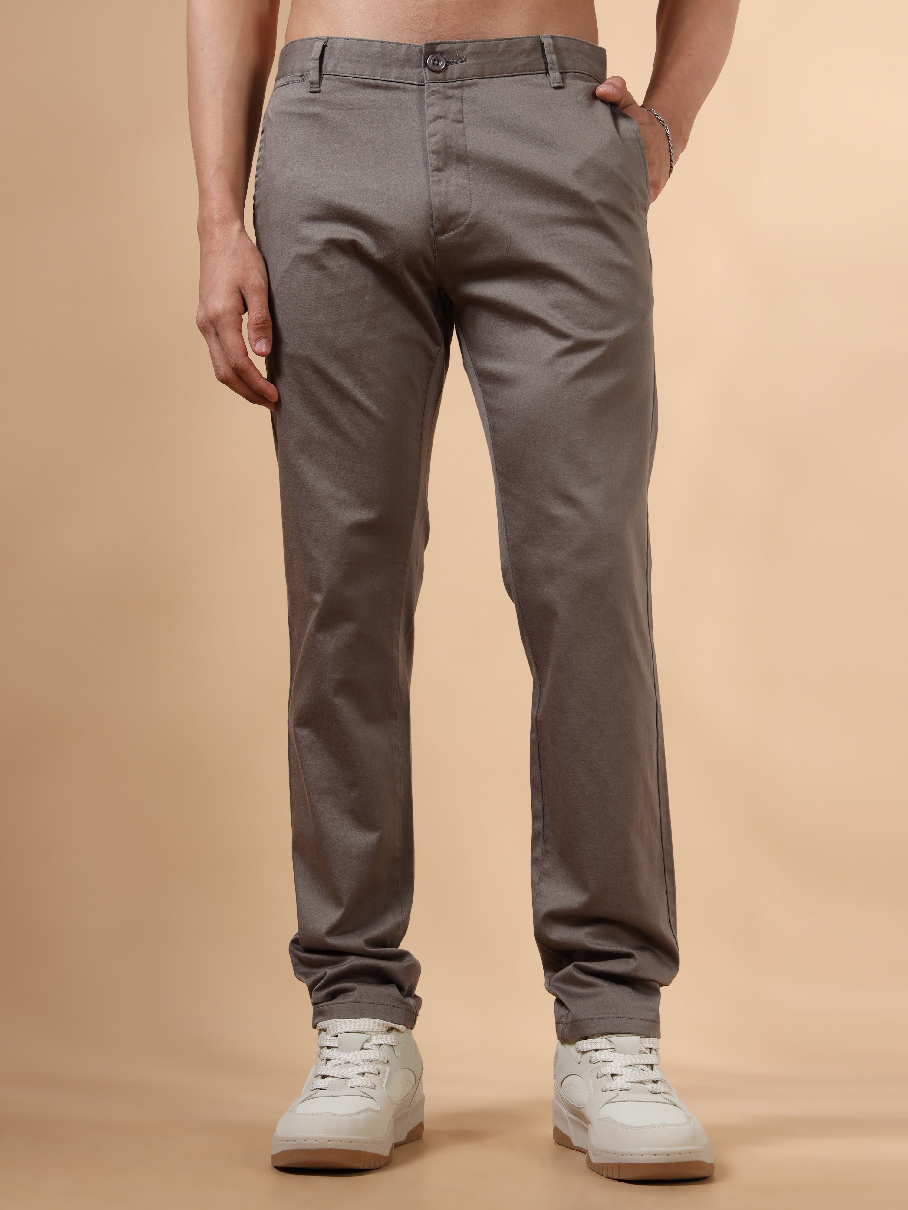 MEN'S B.LT.GREY SOLID SLIM FIT TROUSER