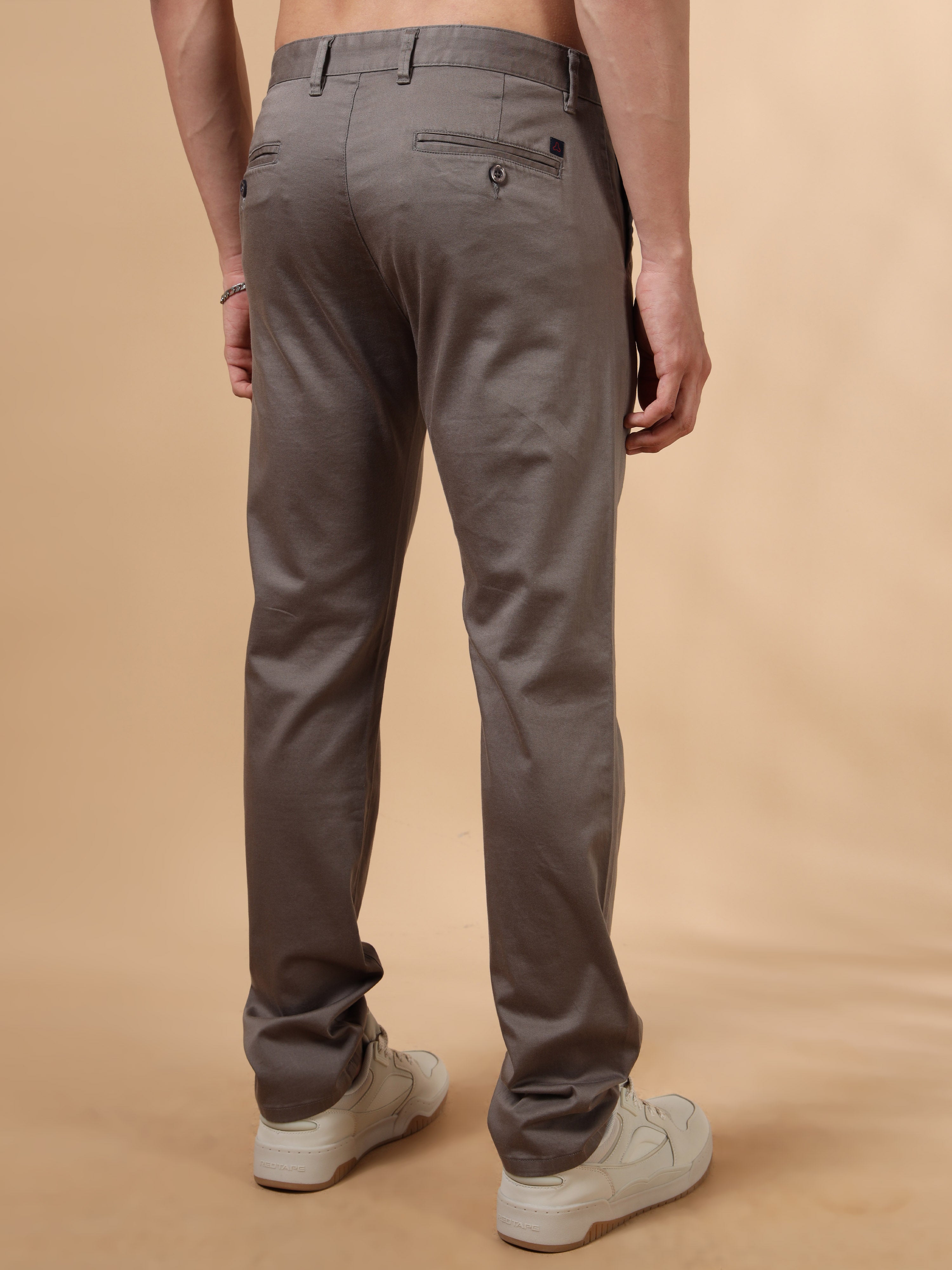 MEN'S B.LT.GREY SOLID SLIM FIT TROUSER