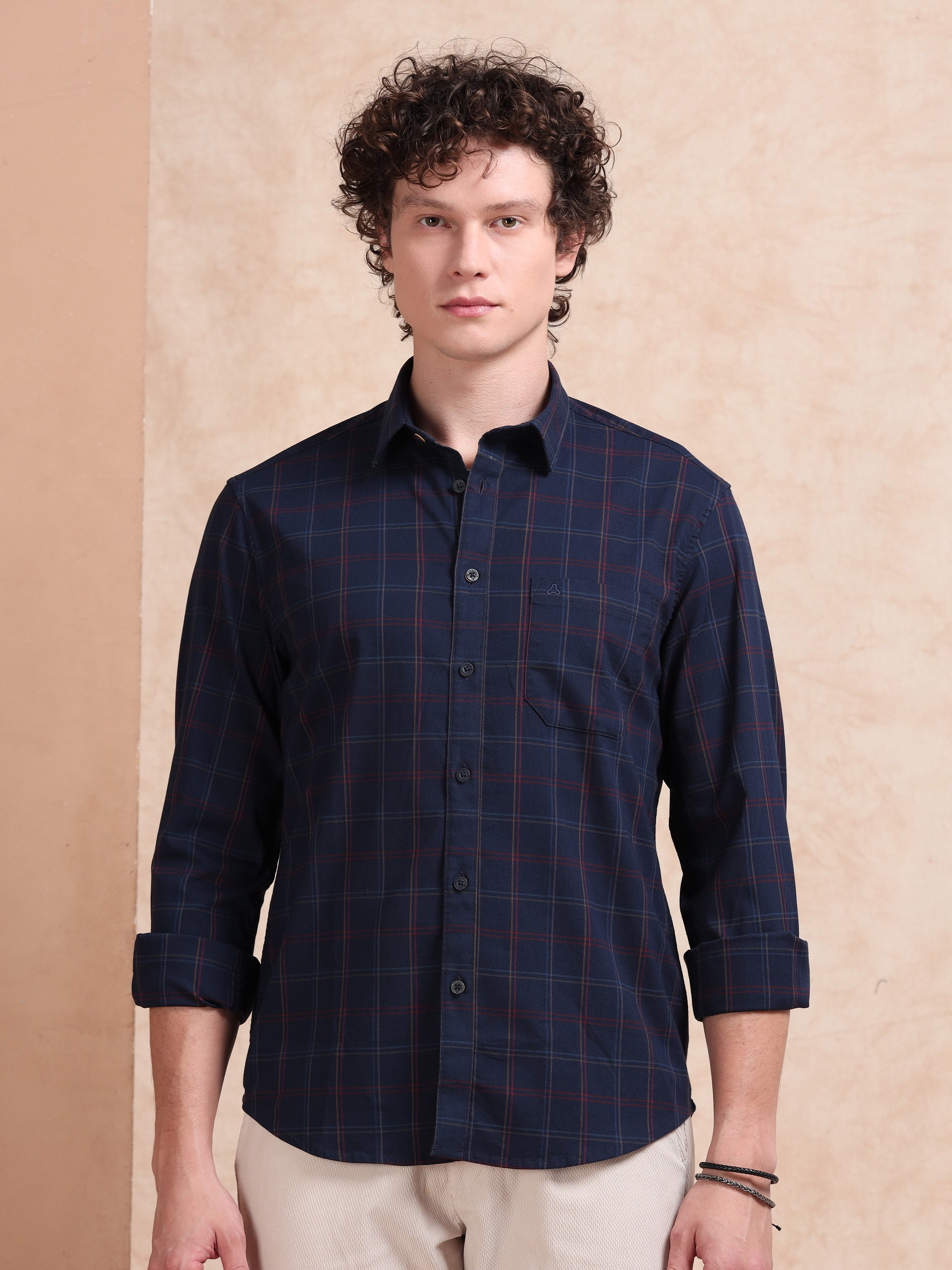 MEN'S NAVY CHECKS SLIM FIT SHIRT